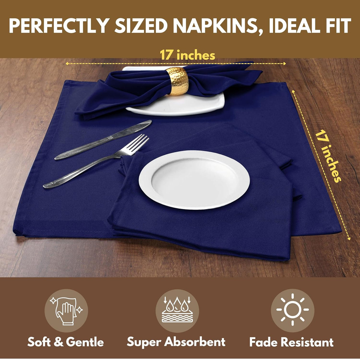 Native Fab Cloth Napkins Set of 12, 100% Cotton, 17" x 17", Washable & Reusable Fabric Linen, Table Decor for Dinner