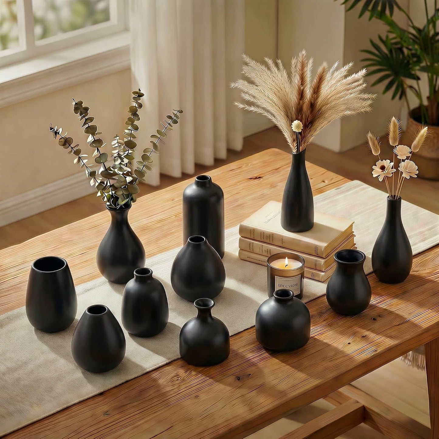 Small Ceramic Vase / Black - 11-piece Set / Set of 11