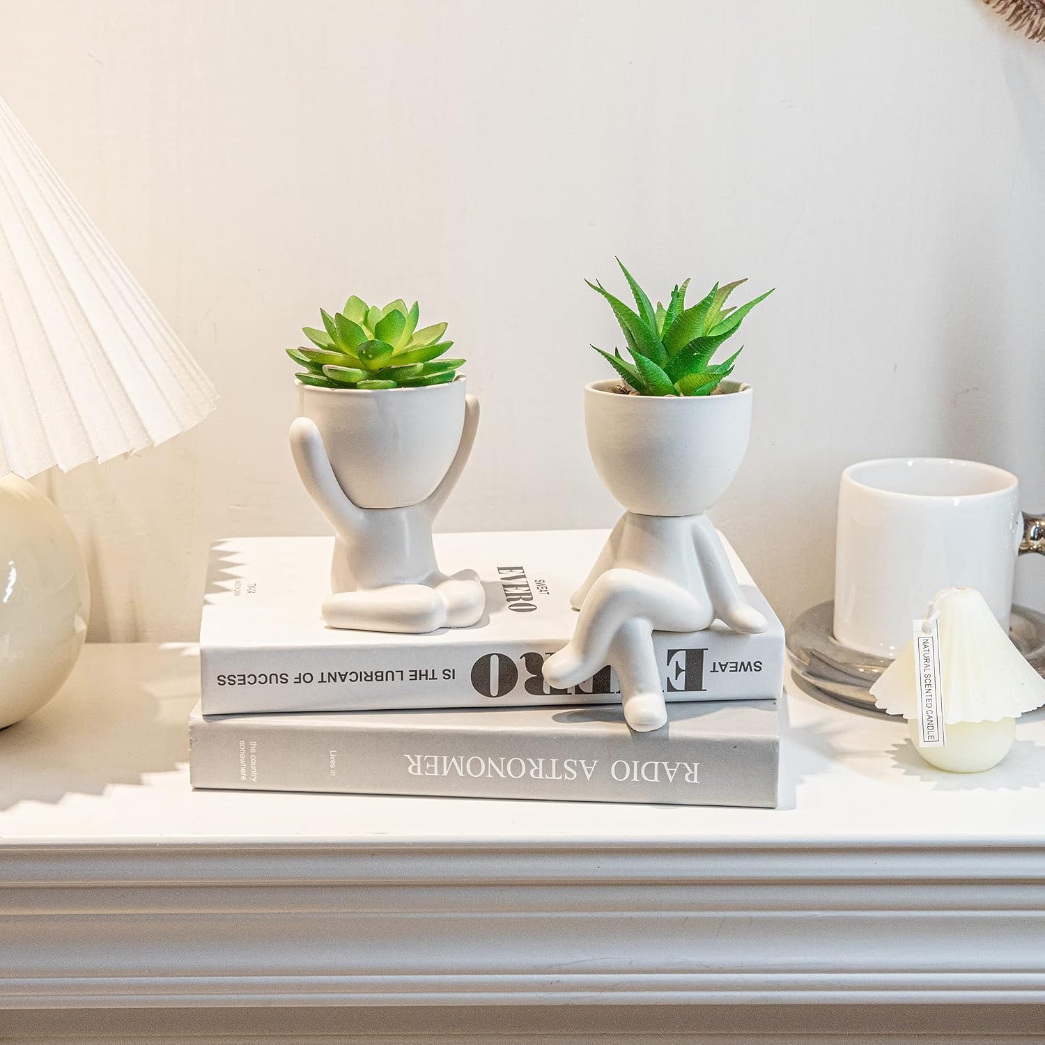 Unique Artificial Plants Succulents Office Decor for Women / A, Morden White Figurine / Set of 2