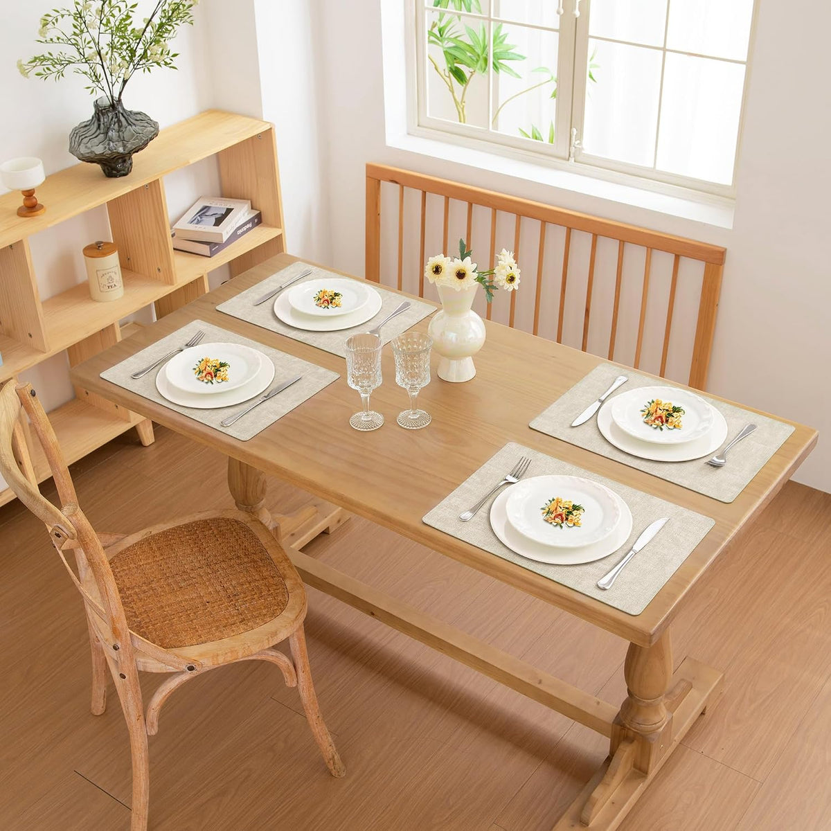 FROMHEART Faux Leather PU Placemats Set of 12 (Beige,11.8" x 17") | Waterproof,Heat/Oil Stain-Resistant Table