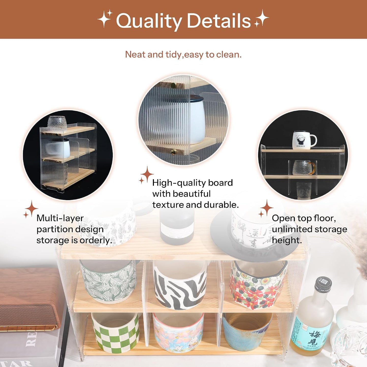 Coffee Mug Holder Wooden Cup Station Organizer 3-Tier Cup Holder for Coffee Bar Mug Display Rack for Countertop Mug