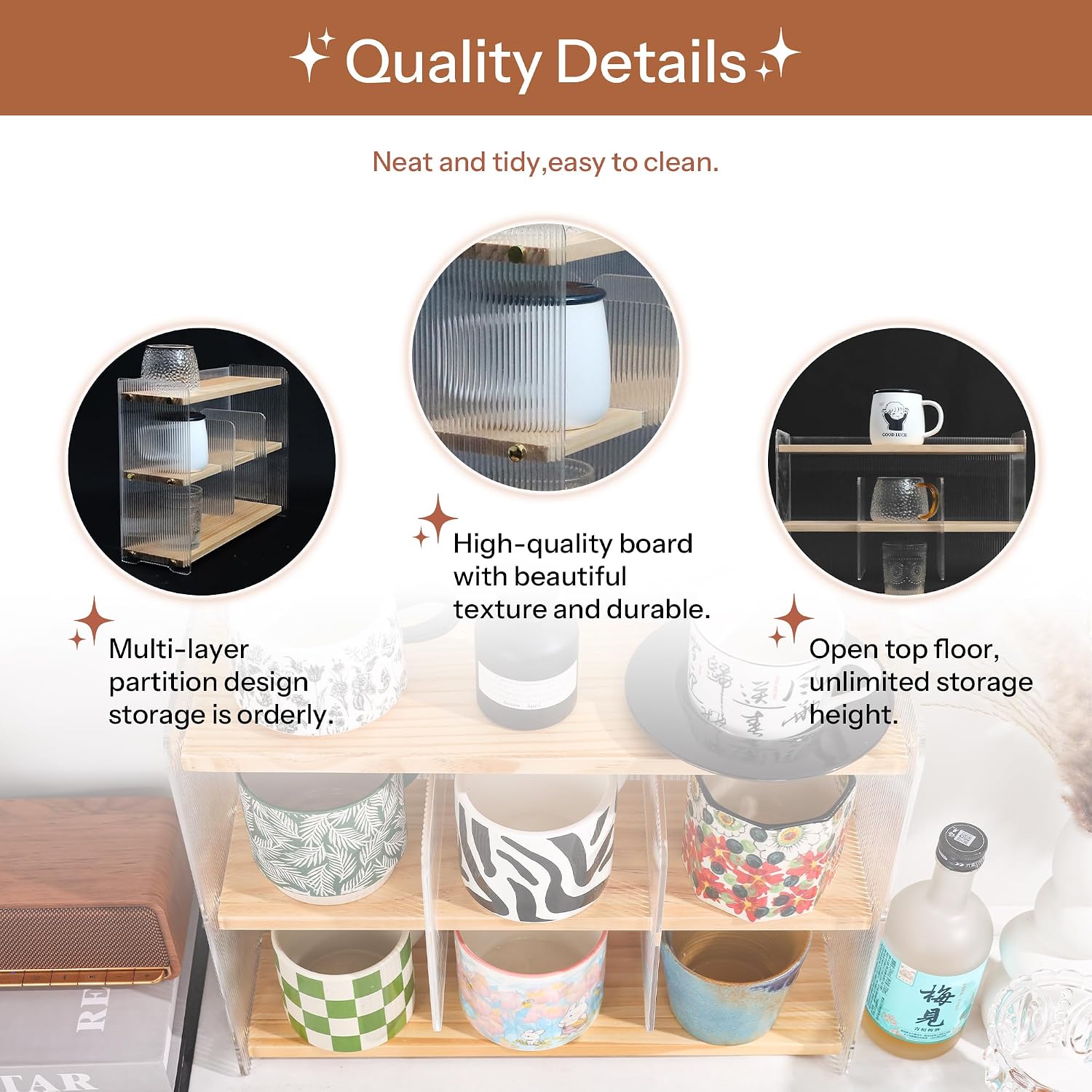 Coffee Mug Holder Wooden Cup Station Organizer 3-Tier Cup Holder for Coffee Bar Mug Display Rack for Countertop Mug