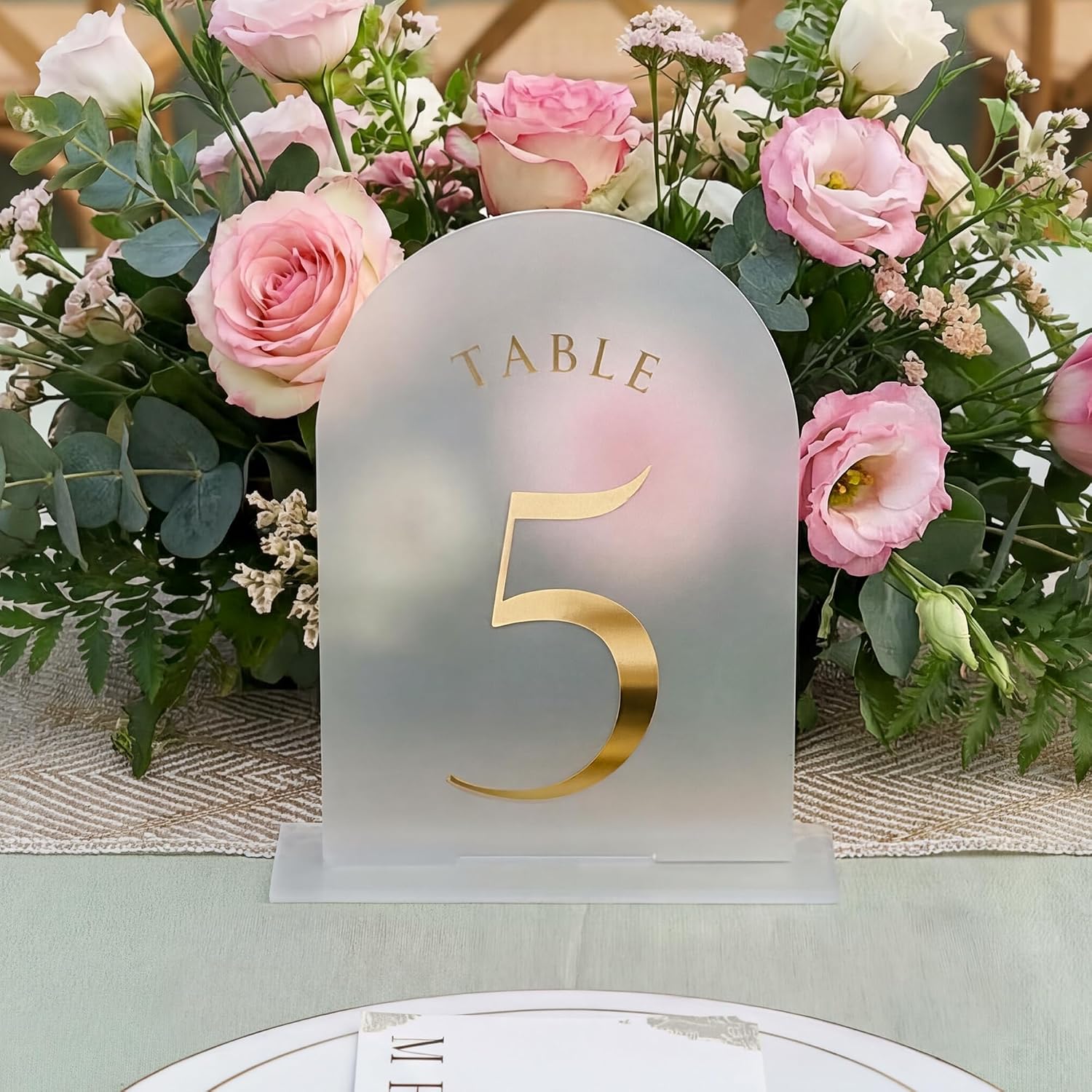 UNIQOOO Frosted Arch Wedding Table Numbers 1-20, Gold Foil Printed 5x7 Acrylic Display Signs and Holders, Pack of 20