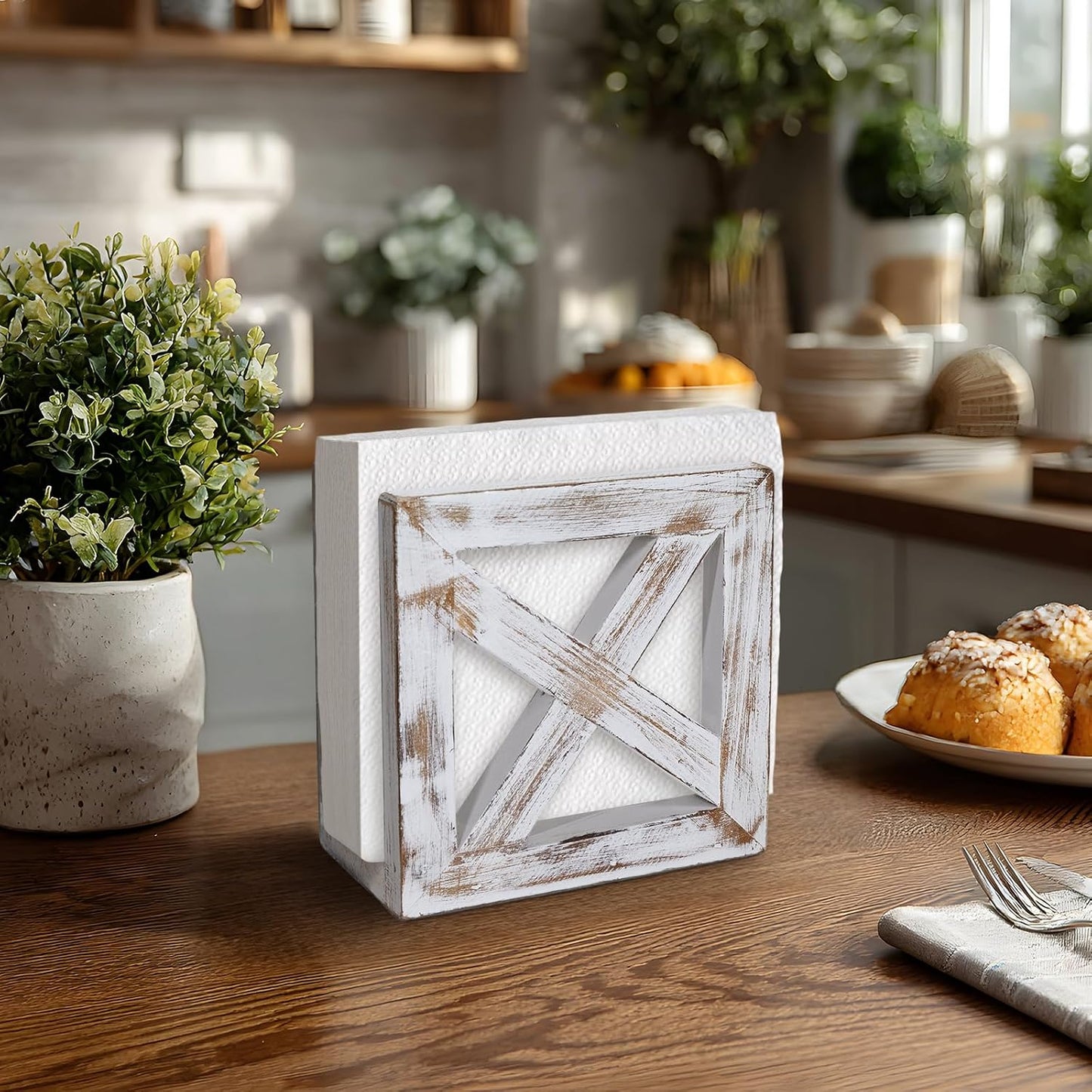 Farmhouse Wooden Napkin Holder / 3"D x 5.5"W x 5.5"H / Vintage White