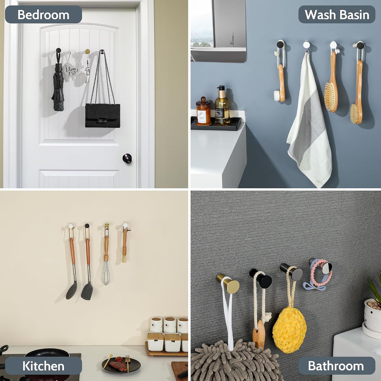 Modern Coat Hooks Wall Mounted / 4P - Round / Black