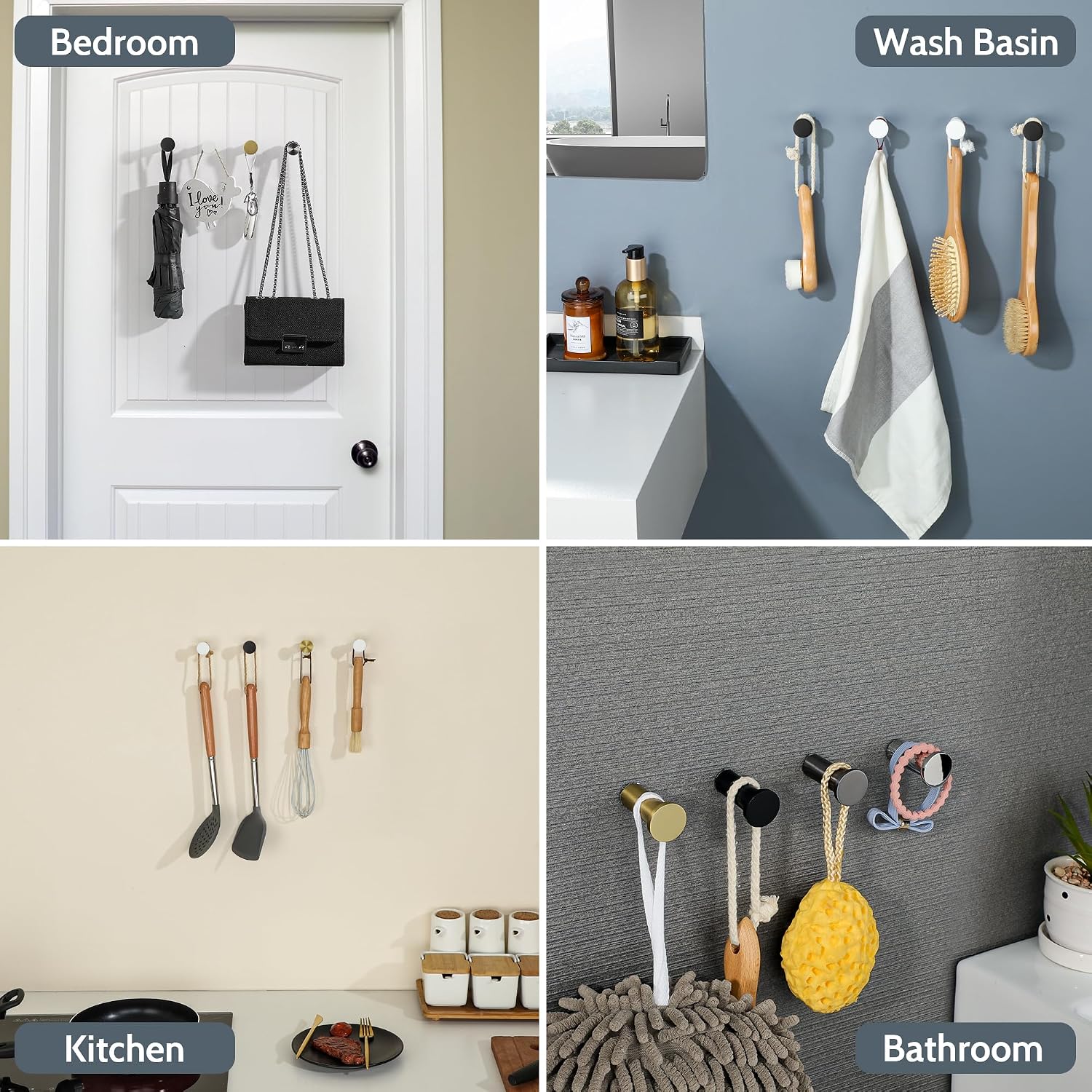 Modern Coat Hooks Wall Mounted / 4P - Round / Black