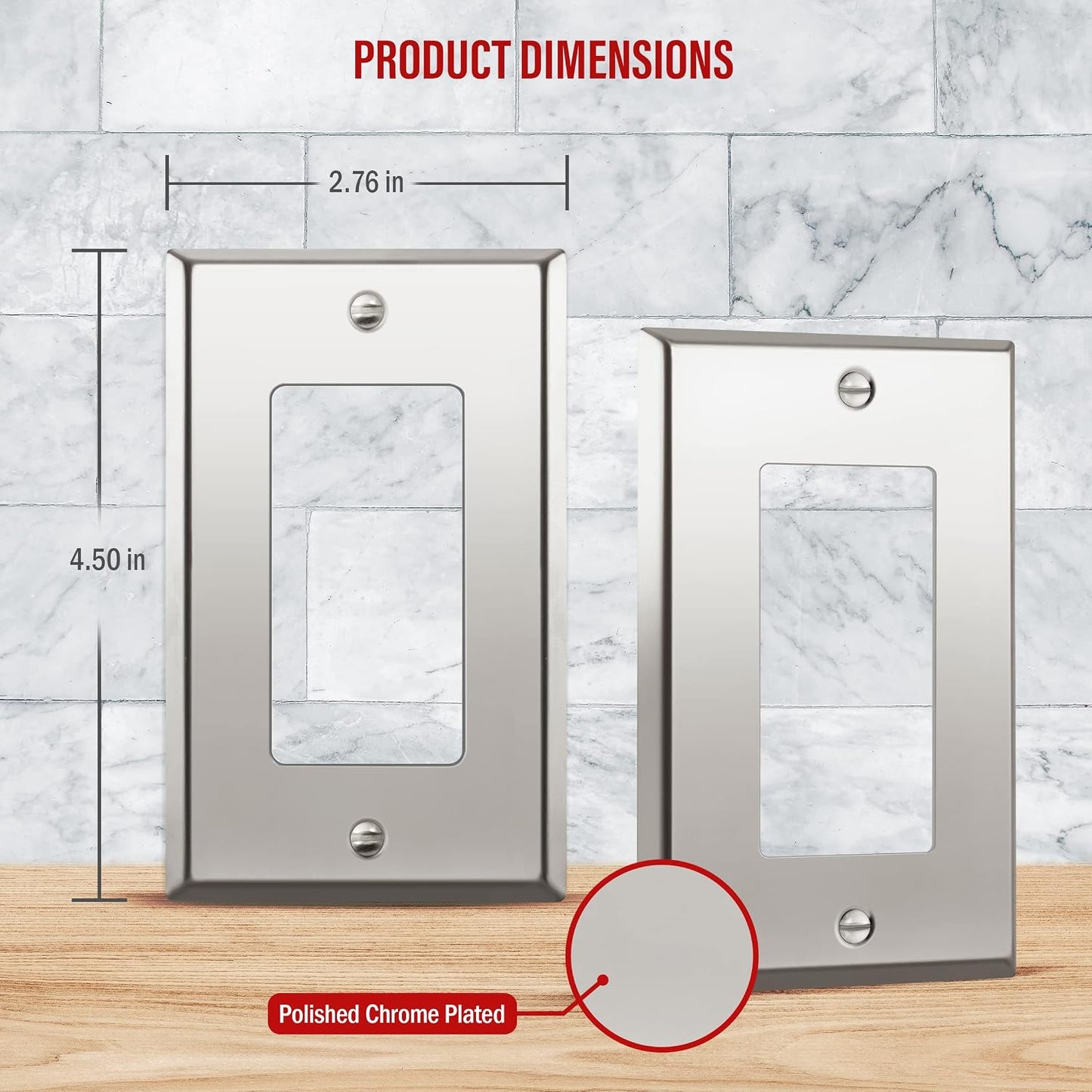 ENERLITES Decorator Switch or Outlet Metal Wall Plate, Stainless Steel 201, Corrosion Resistant, Size 1-Gang 4.50" x
