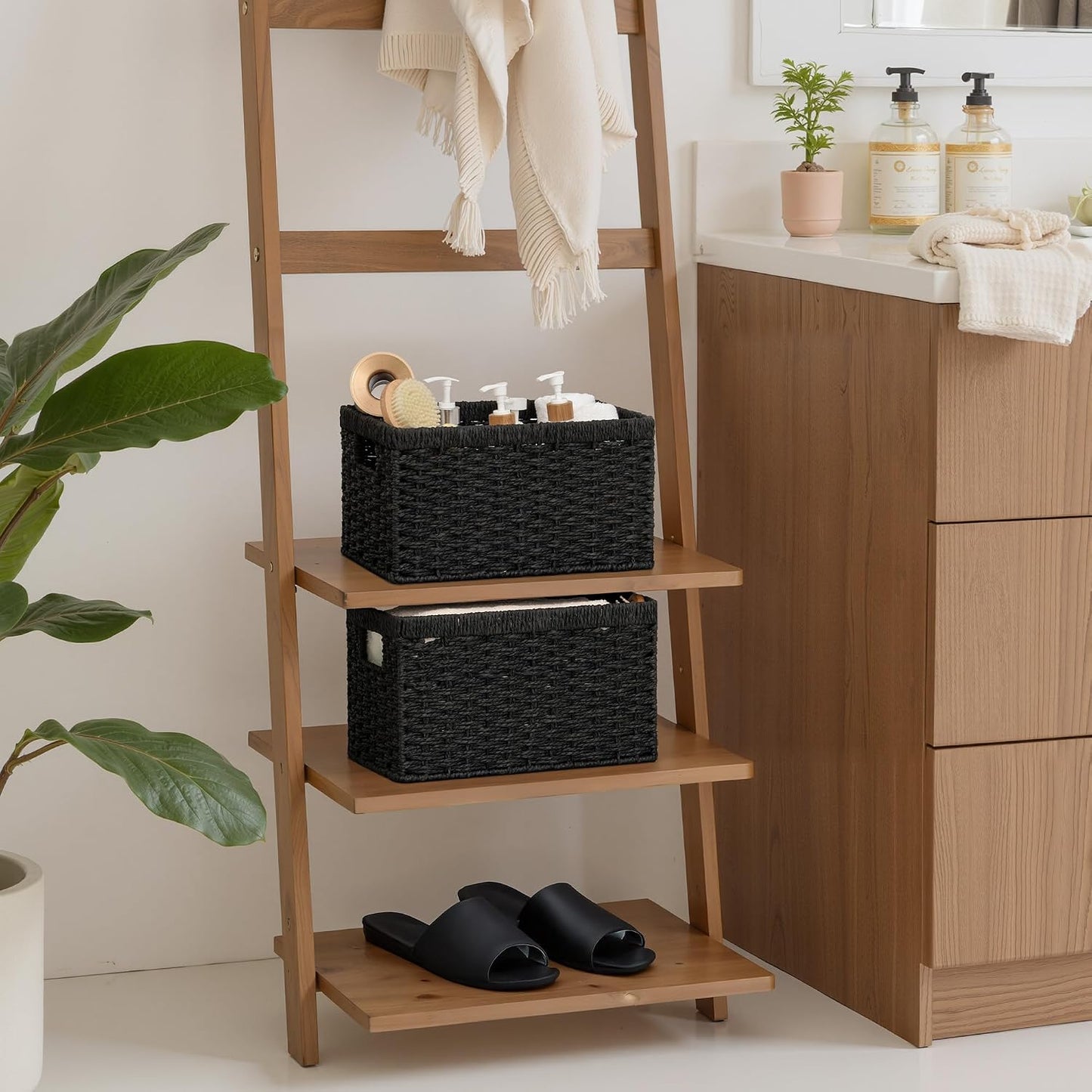 Wicker Storage Baskets for Organizing / Black / 2 x 13 / Set of 2