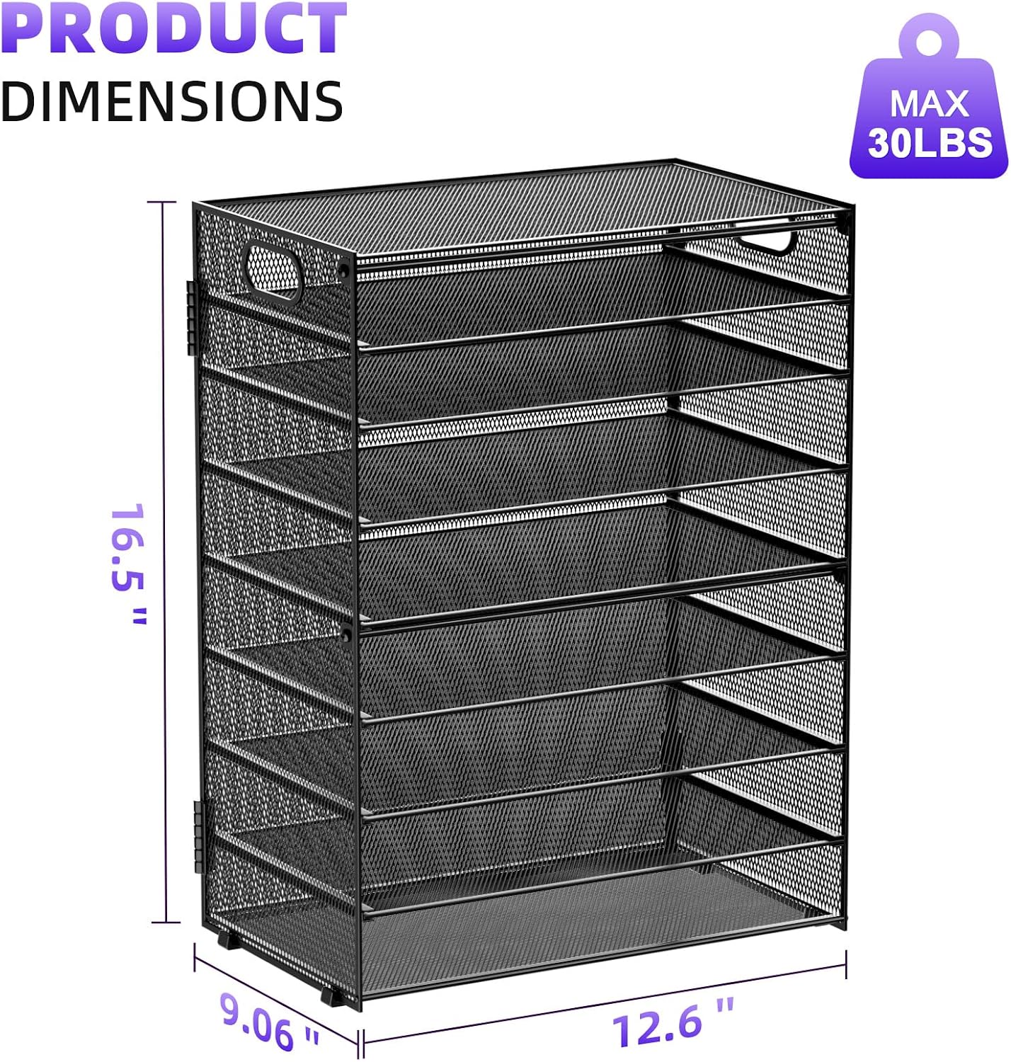 Marbrasse Paper Organizer Letter Tray, 9 Tier Mesh File Organizer with Handle, Paper Sorter Desk Organizer for Home