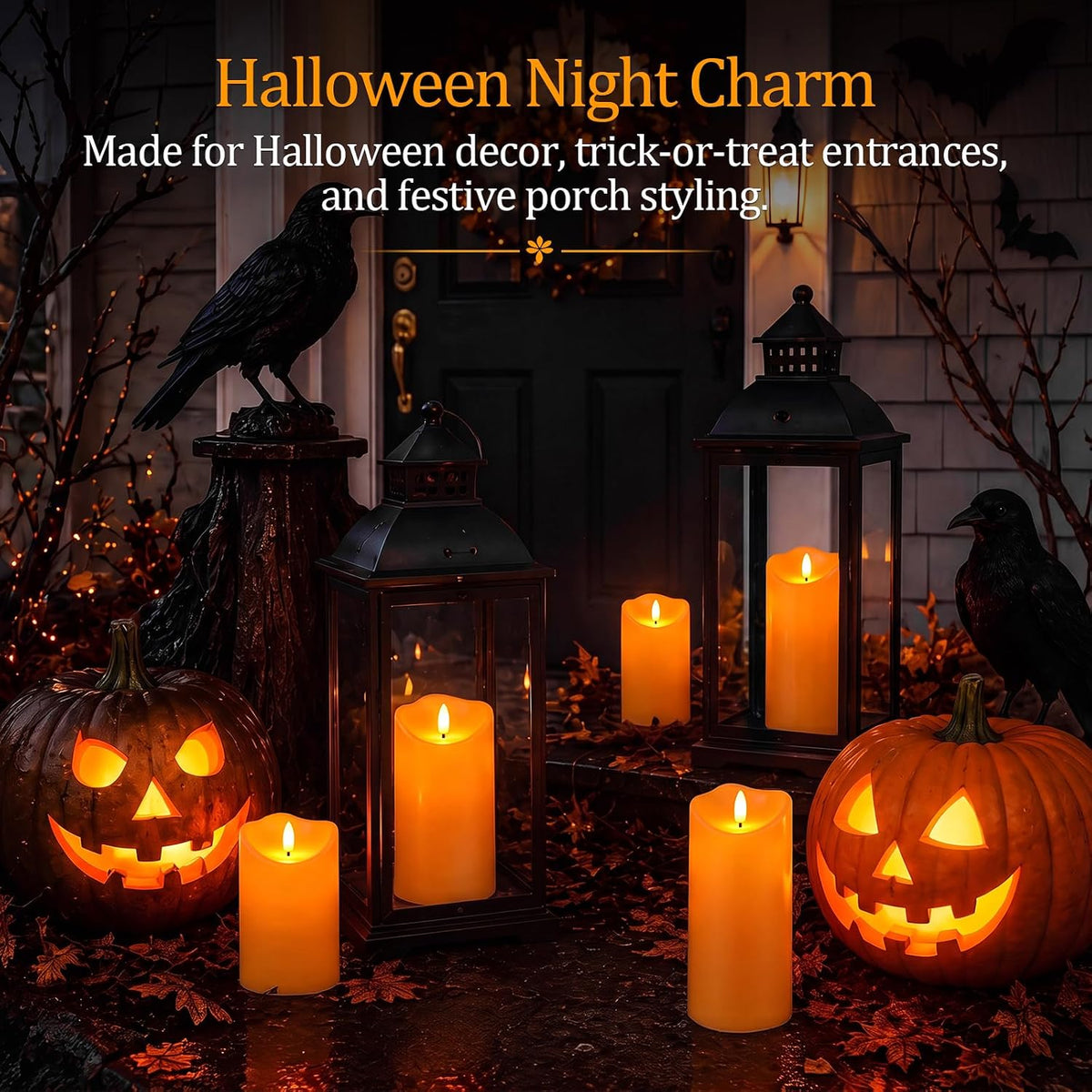 Homemory Halloween Orange Waterproof LED Candles, Remote Timer, Set of 6 | Flameless candles, D3 x H4/4/5/6/8/8 in