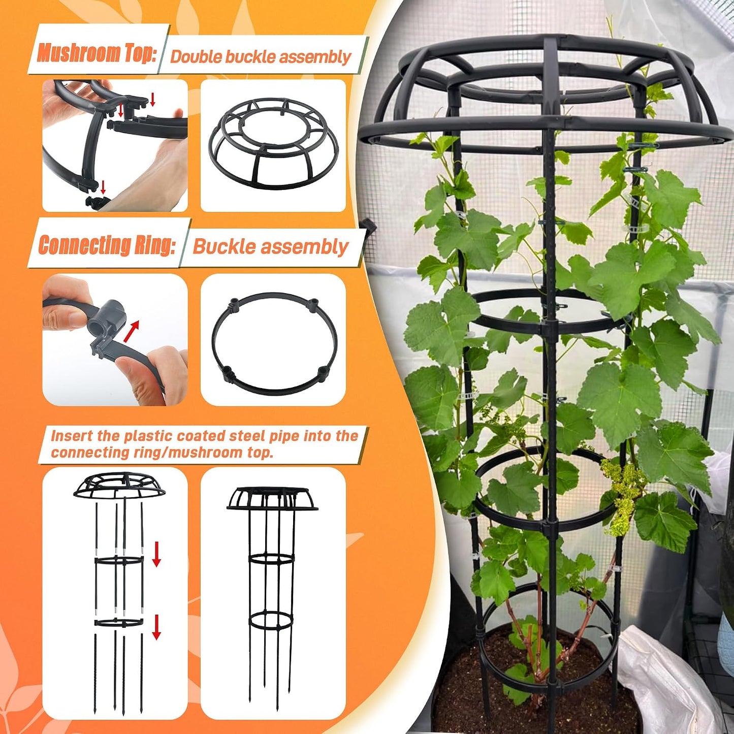 65 Inch Garden Trellis for Climbing Plants Outdoor, Mushroom Top Trellis for Potted Plants, Vines, Roses, Clematis, and