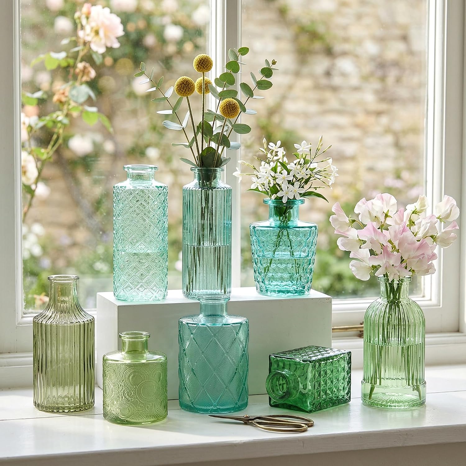 Green Glass Bud Vases / Green Series / Set of 30