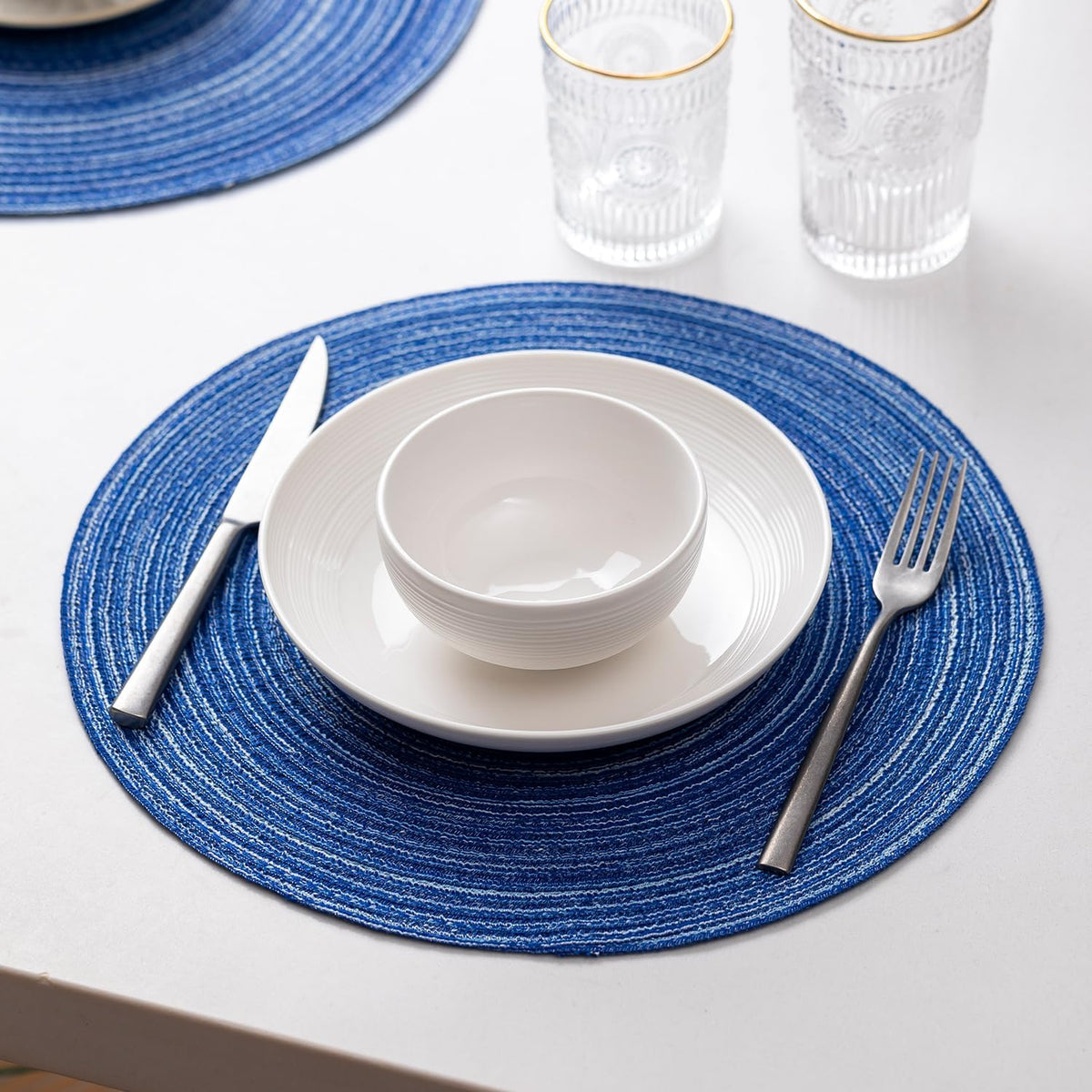 BARoyal Round Placemats Set of 12 Woven Placemats Washable Braided Table Mats for Dining Table Heat Resistant Non-Slip