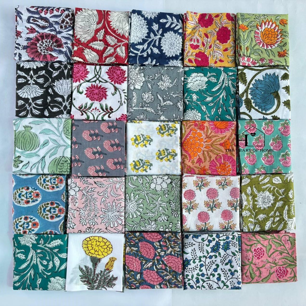 Assorted Mix and Match Hand Block Floral 100% Cotton Cloth Napkins Perfect for Kids,Wedding Events,Home Parties and