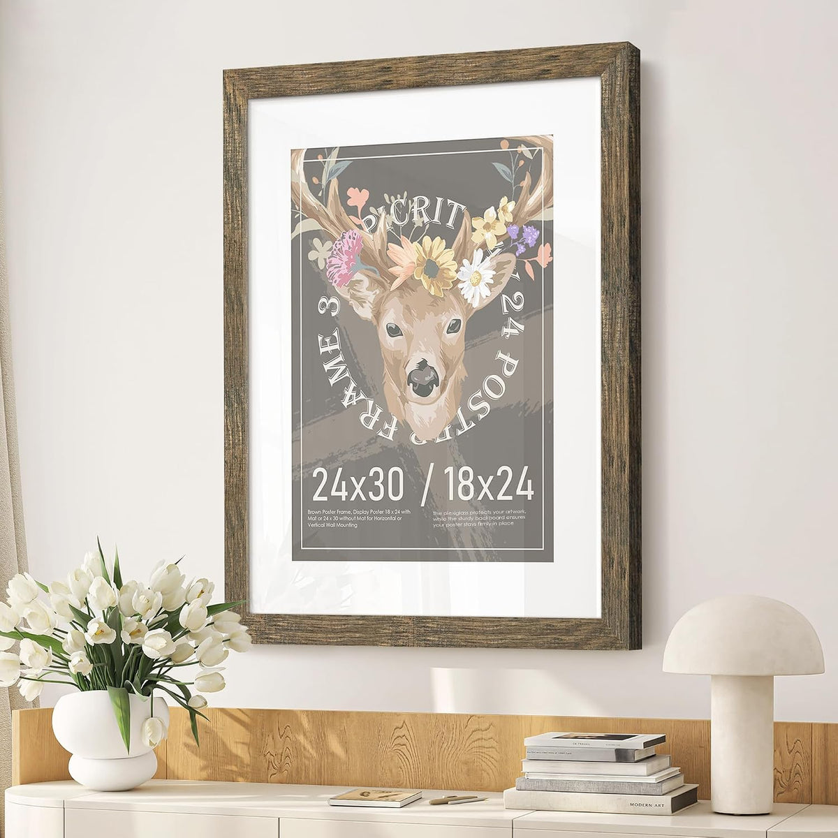 24x30 Rustic Brown Puzzle Frame, Picture Frame for Wall, 3 Pack | Fits 18x24 Posters With Mat or 24x30 Without Mat