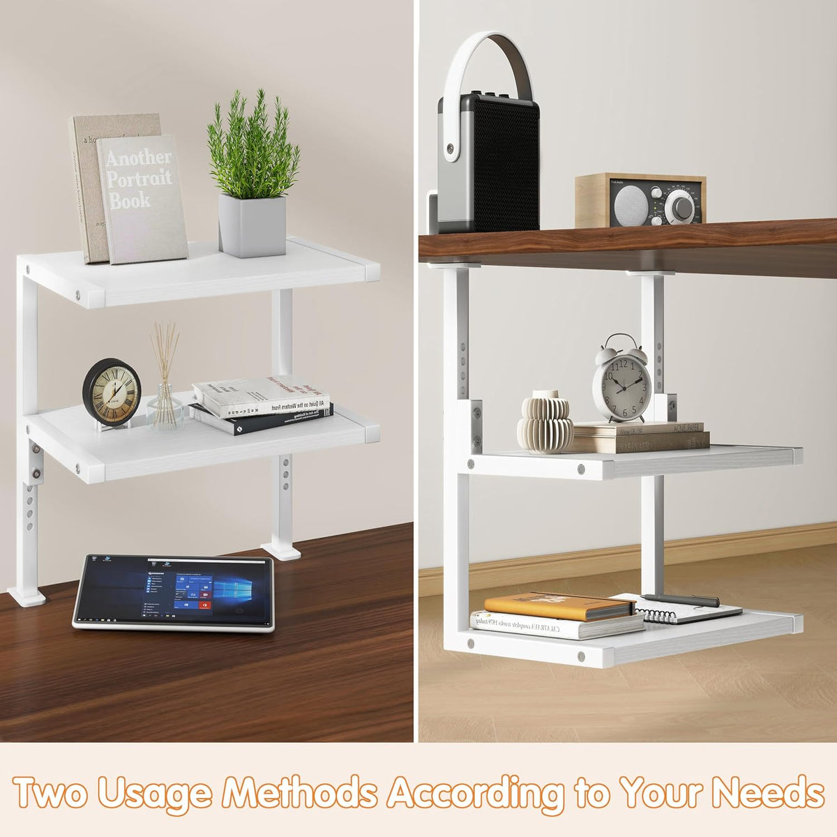 IBUYKE Clamp on Desk Organizer Shelf,Desk Extender Shelves UTMZ007W | 12.9 inches,2-Tier Adjustable Storage Shelves