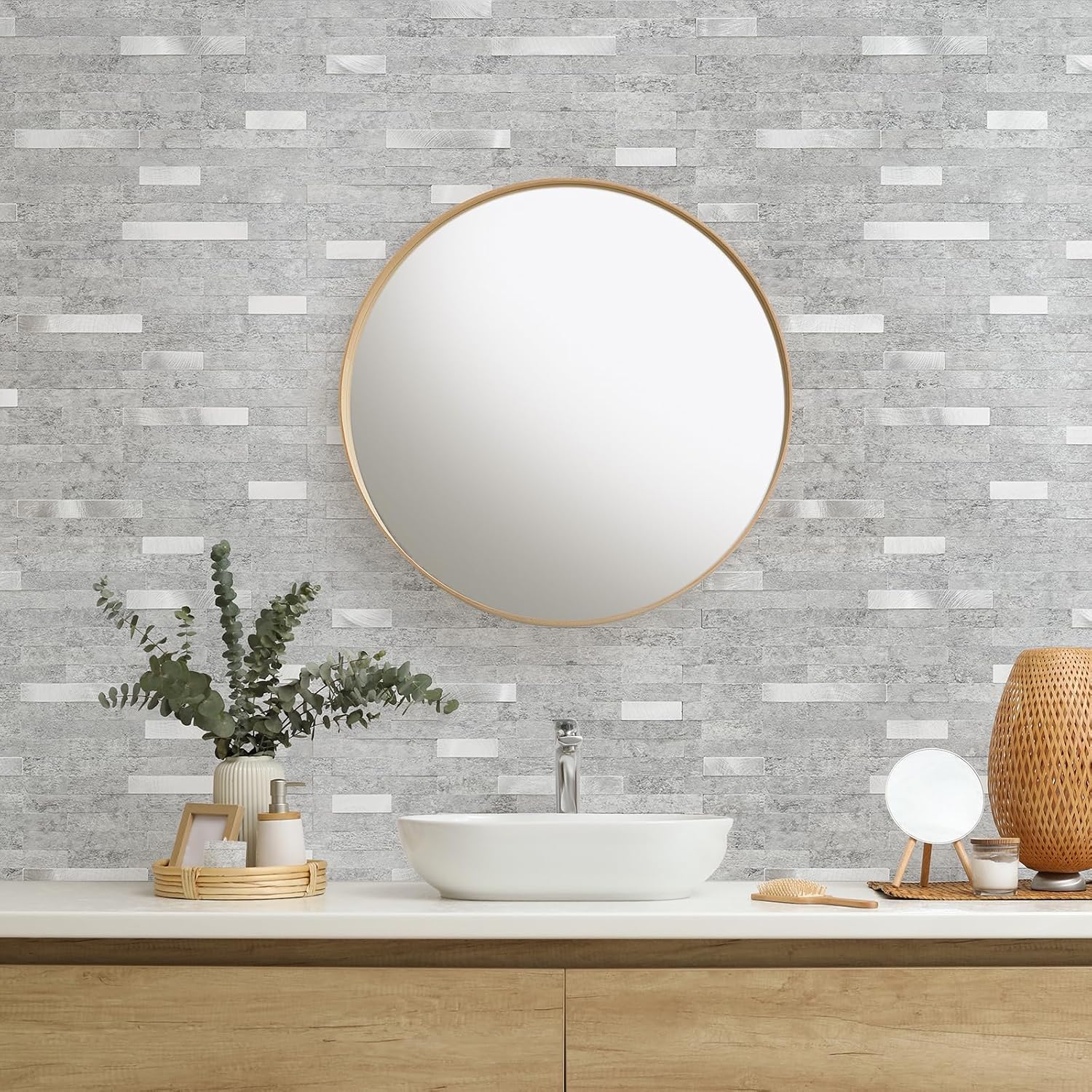 StyloVue 20 Sheets Peel and Stick Backsplash for Kitchen, Slate Gray with Metal Silver Look Stick on Tile Upgrade Your