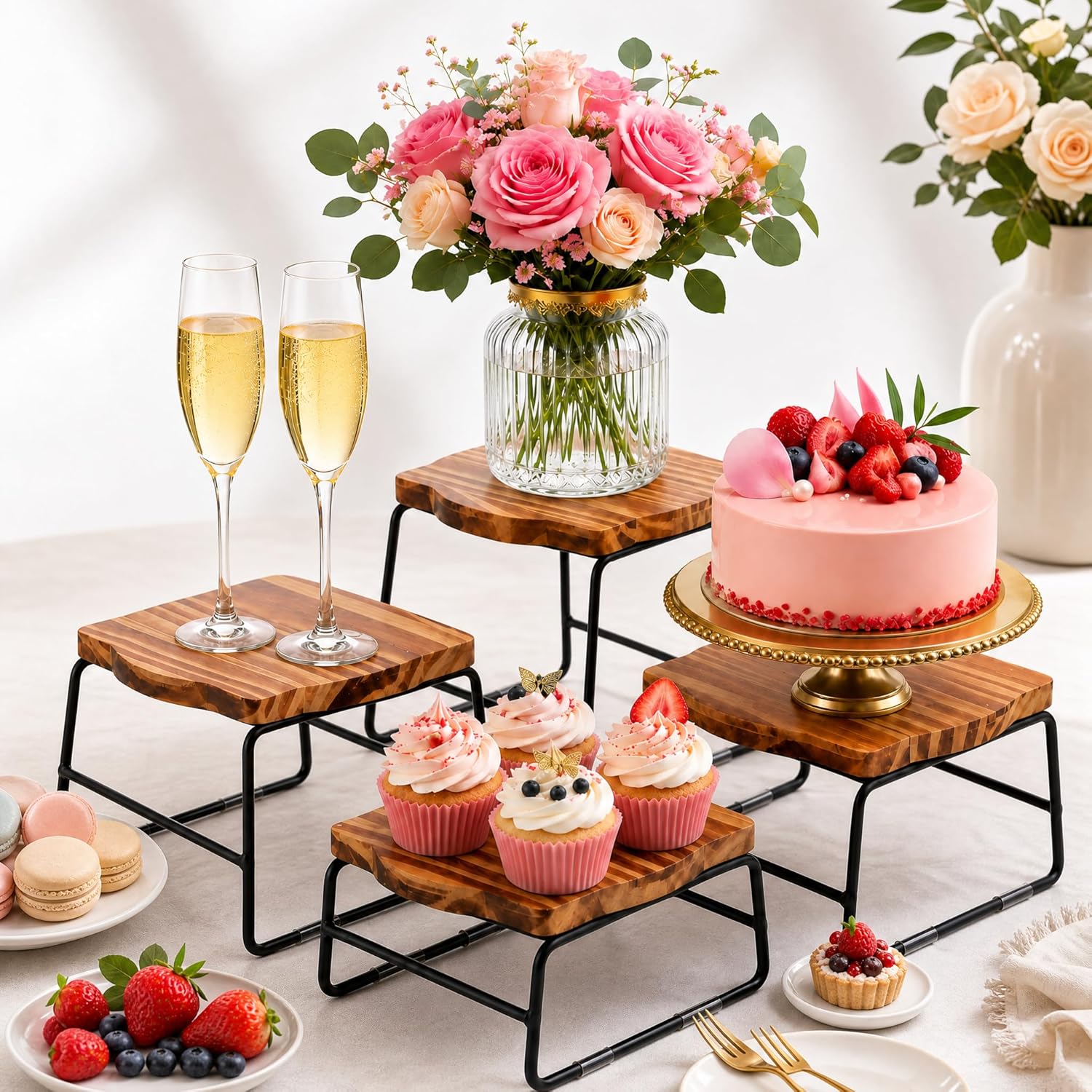 Cupcake Stand & Wood / 4 Piece Wood Buffet Risers