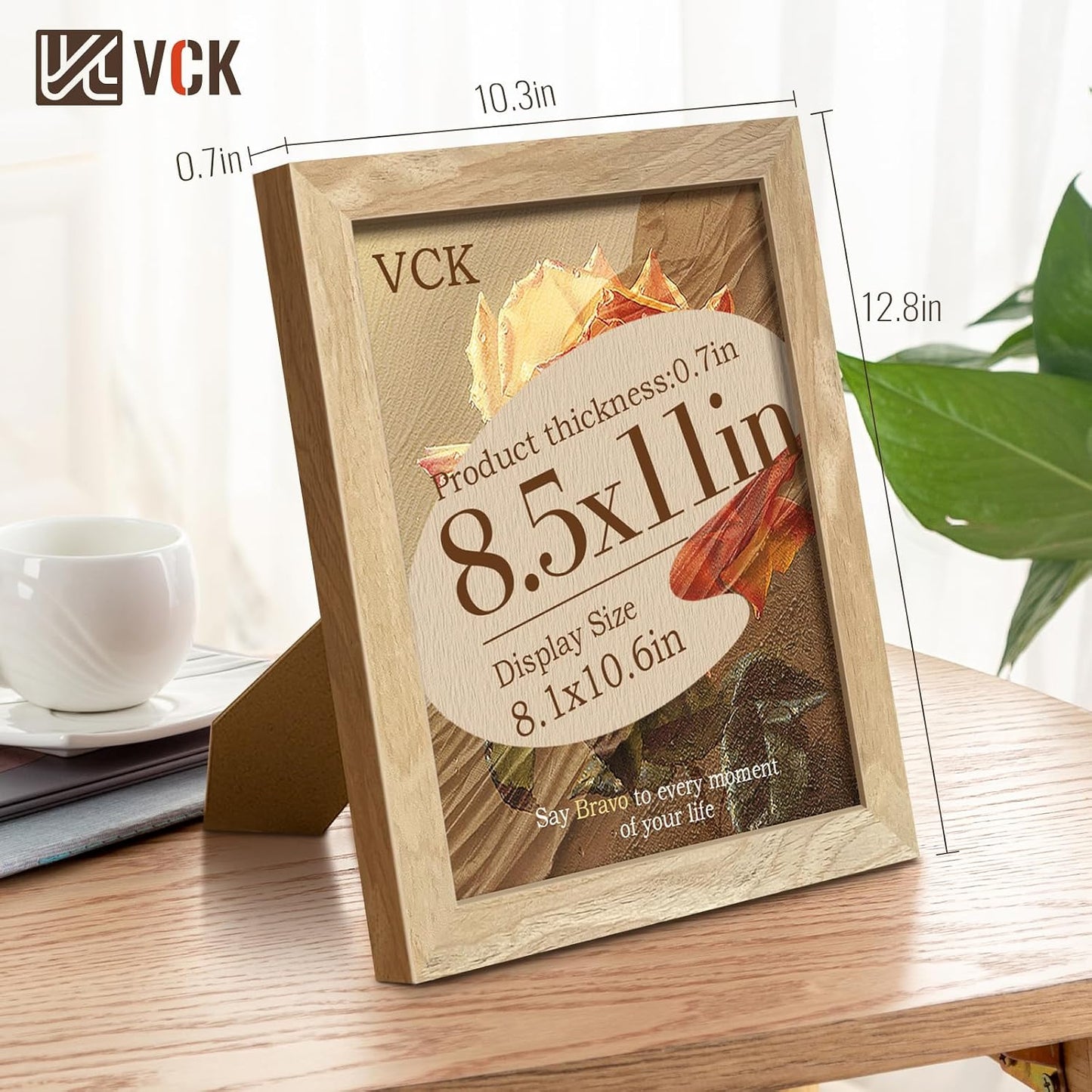 VCK 8.5x11 Picture Frame 3 Pack, Natural Solid Wood, Wall/Tabletop Display | Wide Border, Light Woodgrain, Shatterproof