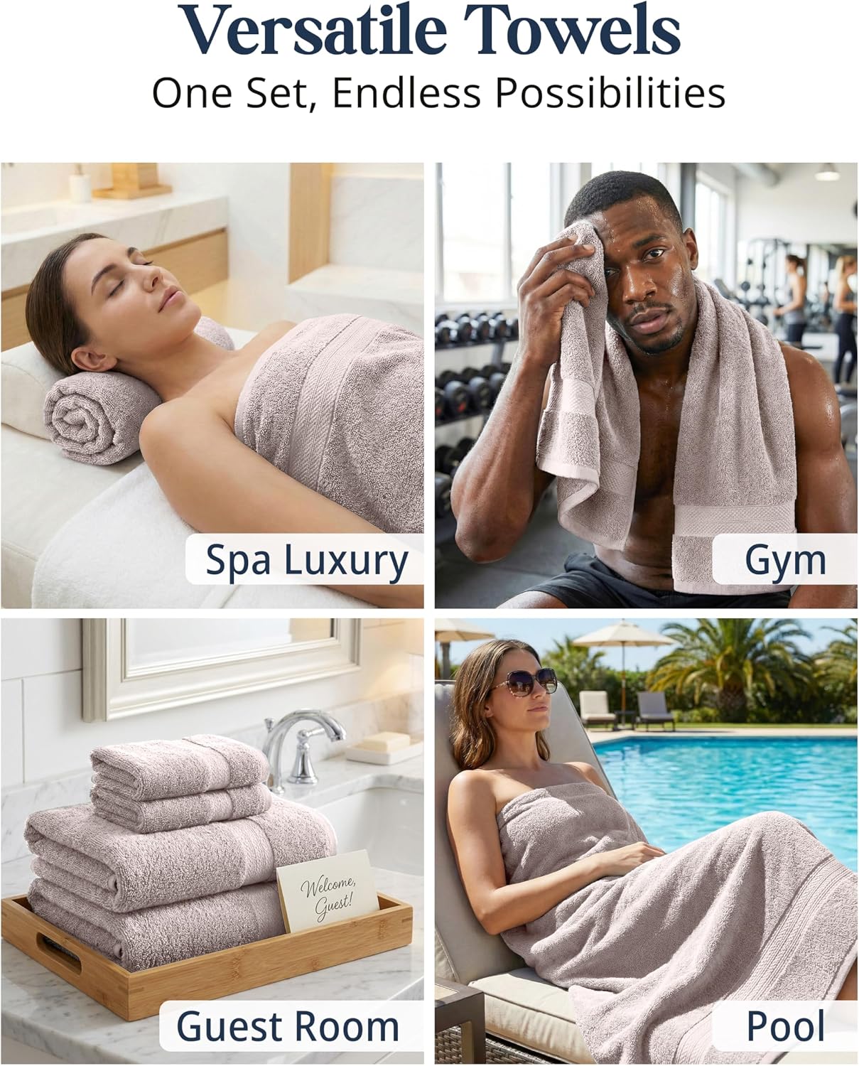 LANE LINEN Bath Towel Set 100% Cotton 16 Piece Soft Absorbent - Platinum | Cotton Towel Set - Densely Woven & Soft