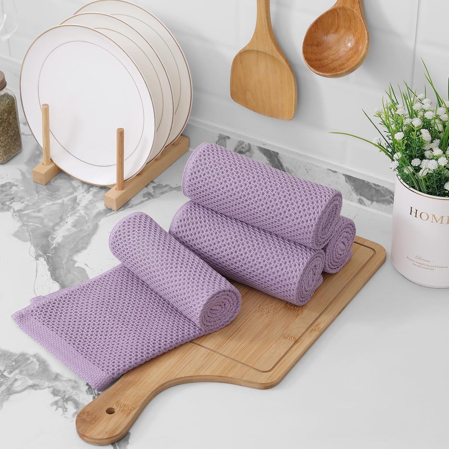 Kitinjoy 100% Cotton Waffle 12-Pack Kitchen Towels, 13" x 28", Lavender | Super Soft, Ultra-Absorbent, Fast Drying
