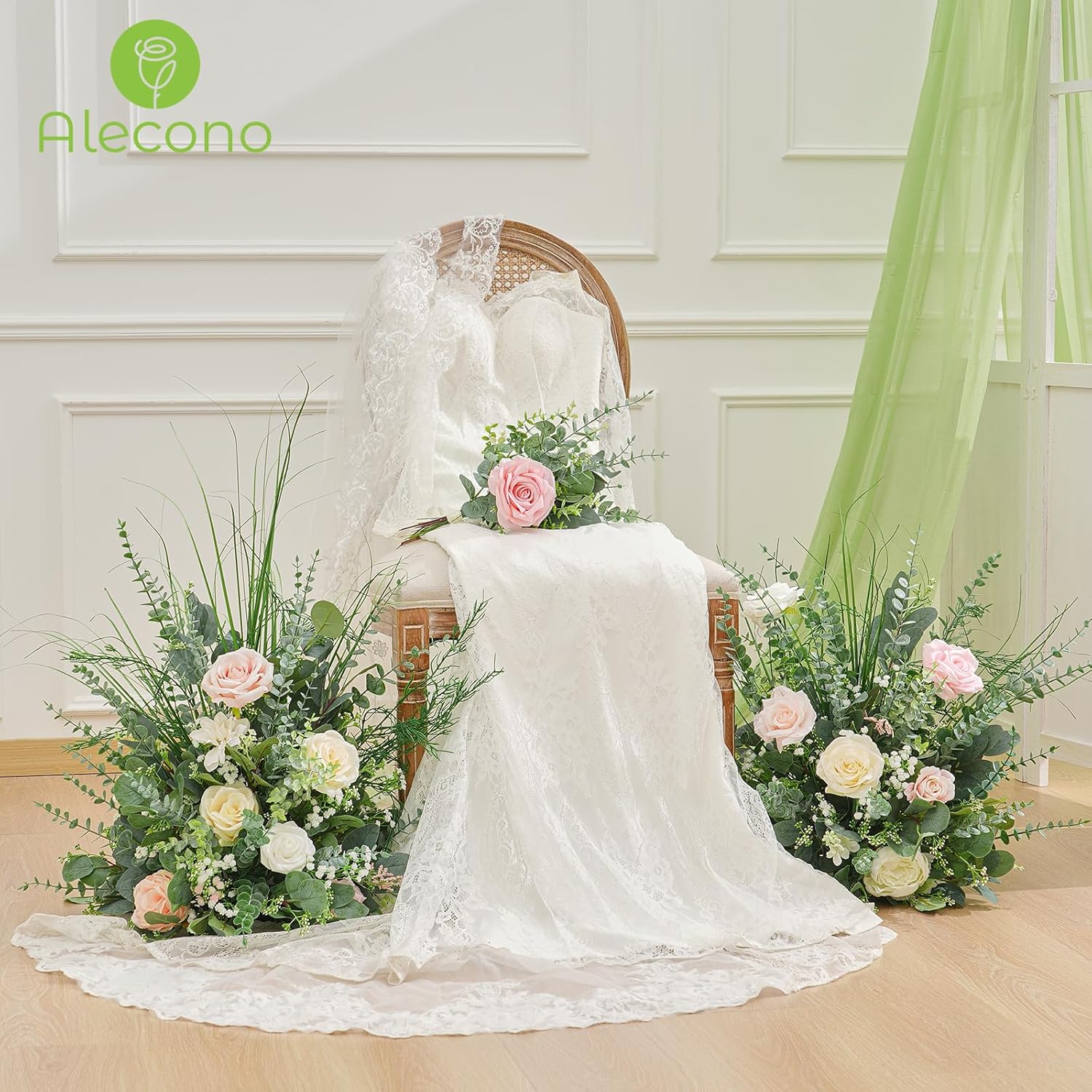 Babys Breath Artificial Flowers and Fake Sliver Dollar / Set of 100