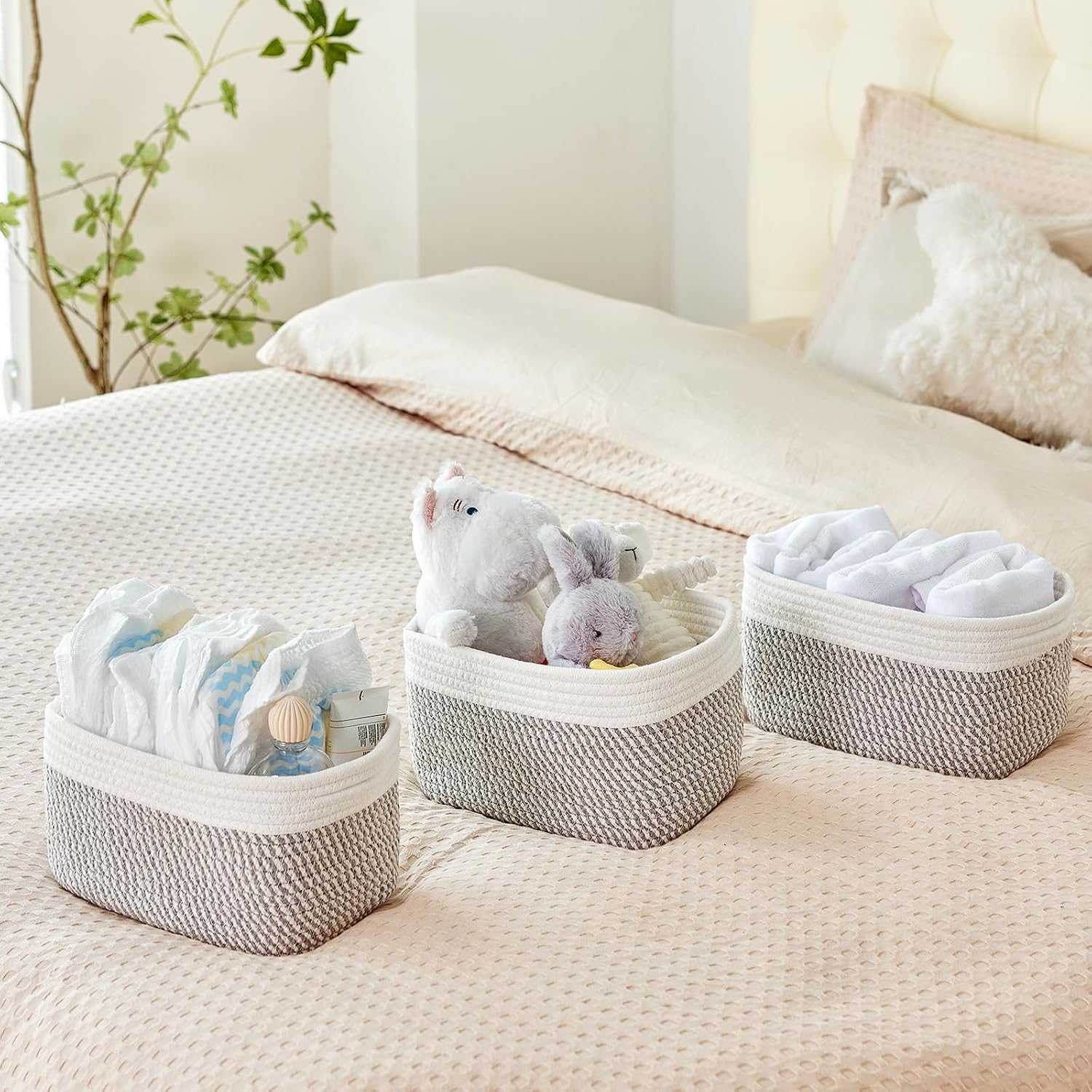 Bathroom Storage Basket / White & Mixed Grey / 10.6 x 6.7 x 6.7