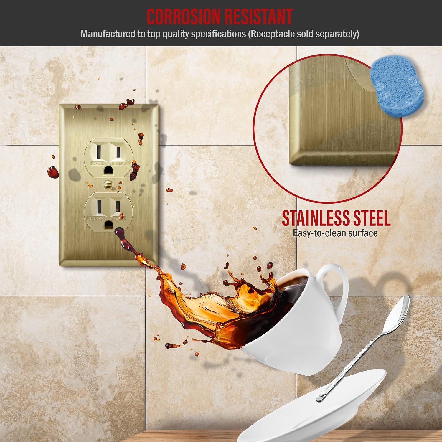 ENERLITES Duplex Receptacle Outlet Metal Wall Plate, Stainless Steel Outlet Cover, Corrosion Resistant, Size 1-Gang