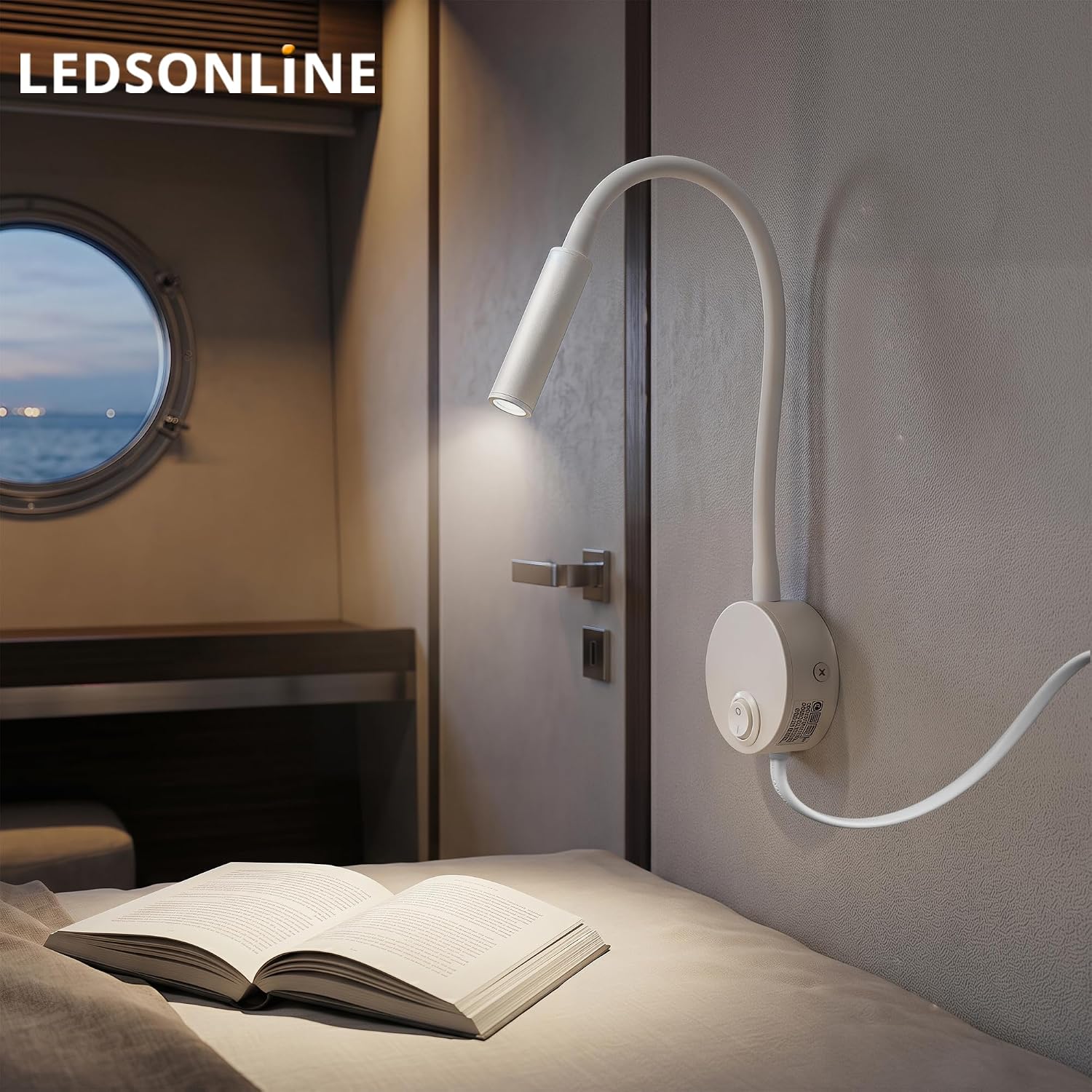 2-Pack Bed Reading Light Wall Mount Lamp, Flexible Neck Reading Lamps, Warm White 3000K Spot Light for Hotel, Marine