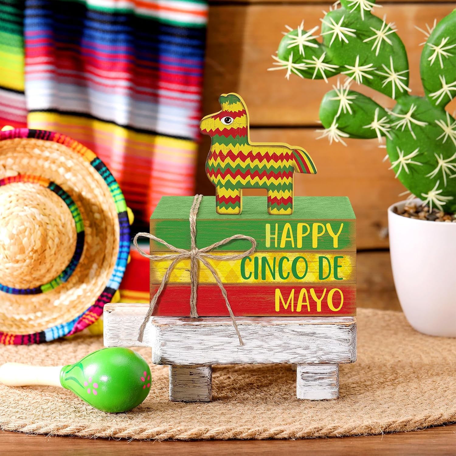 Decorations Wooden Mexican Table Decor Decorative Books Stack Signs / Cinco De Mayo / Set of 4