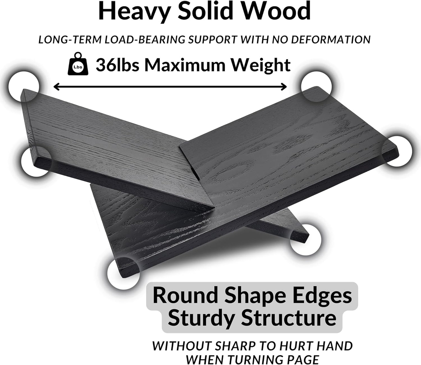 Honygebia Solid Oak Wood Book Stand, Cross Frame Open Display Holder | Solid Black Oak Wood, 14mm Thick Panels, 9.5"D x