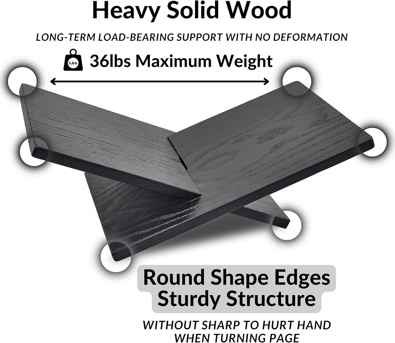 Honygebia Solid Oak Wood Book Stand, Cross Frame Open Display Holder | Solid Black Oak Wood, 14mm Thick Panels, 9.5"D x