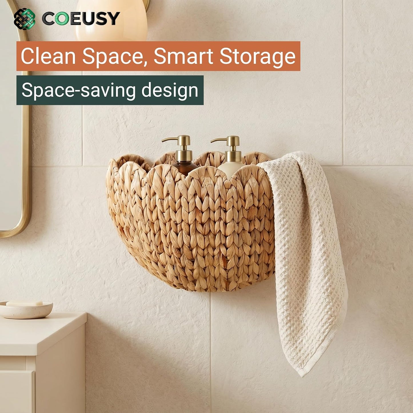 Wicker Wall Basket / Water Hyacinth / Natural