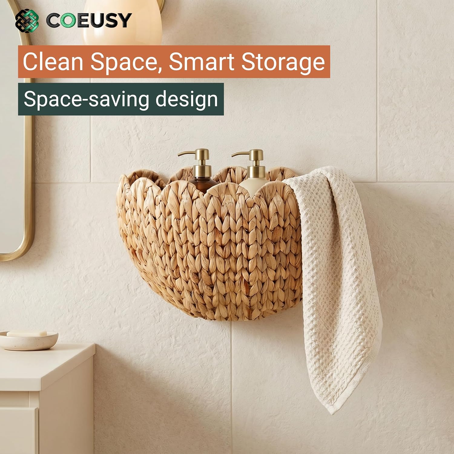 Wicker Wall Basket / Water Hyacinth / Natural