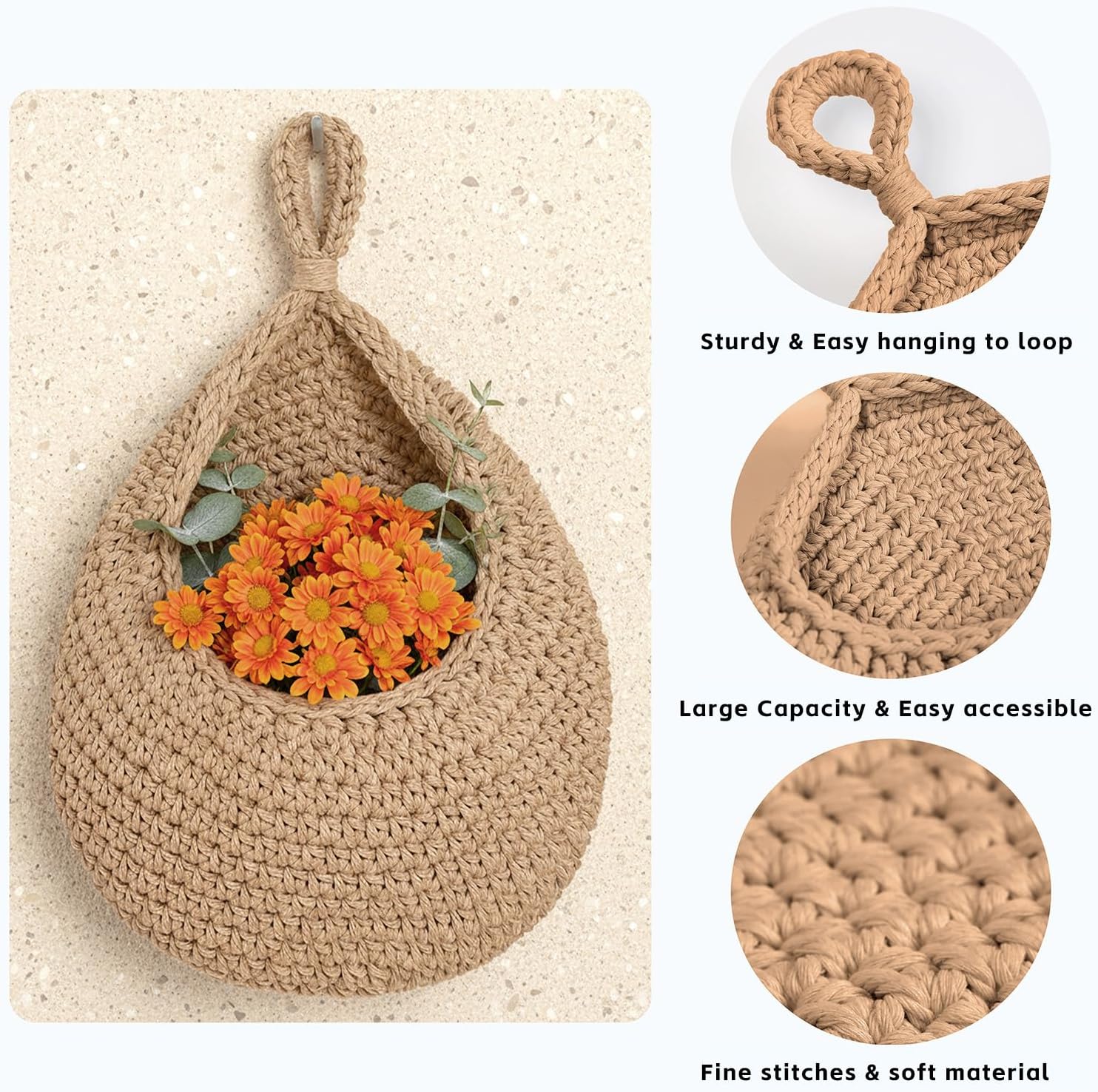 Hanging Storage Baskets Boho Decor / Linen / Set of 3