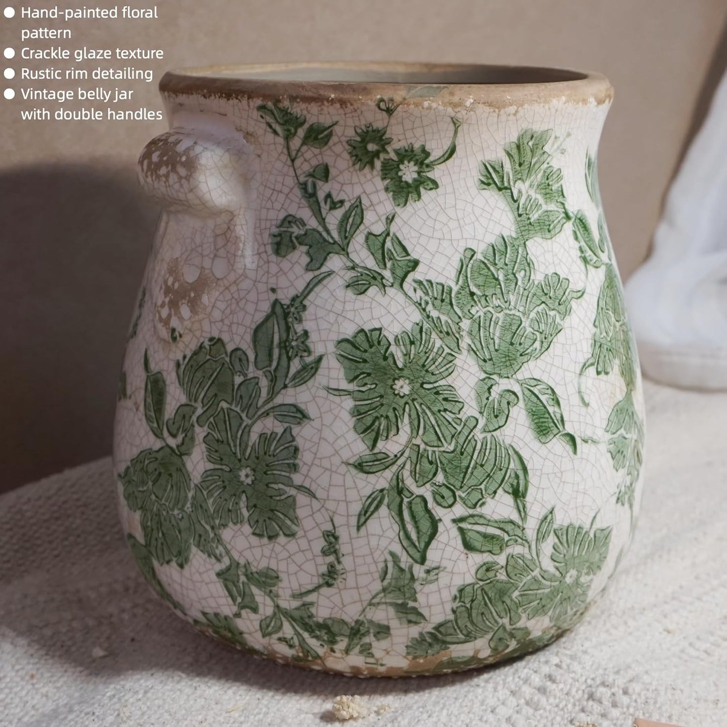 Vintage Ceramic Vase / Large - Belly Jar with Drainage Hole / Green