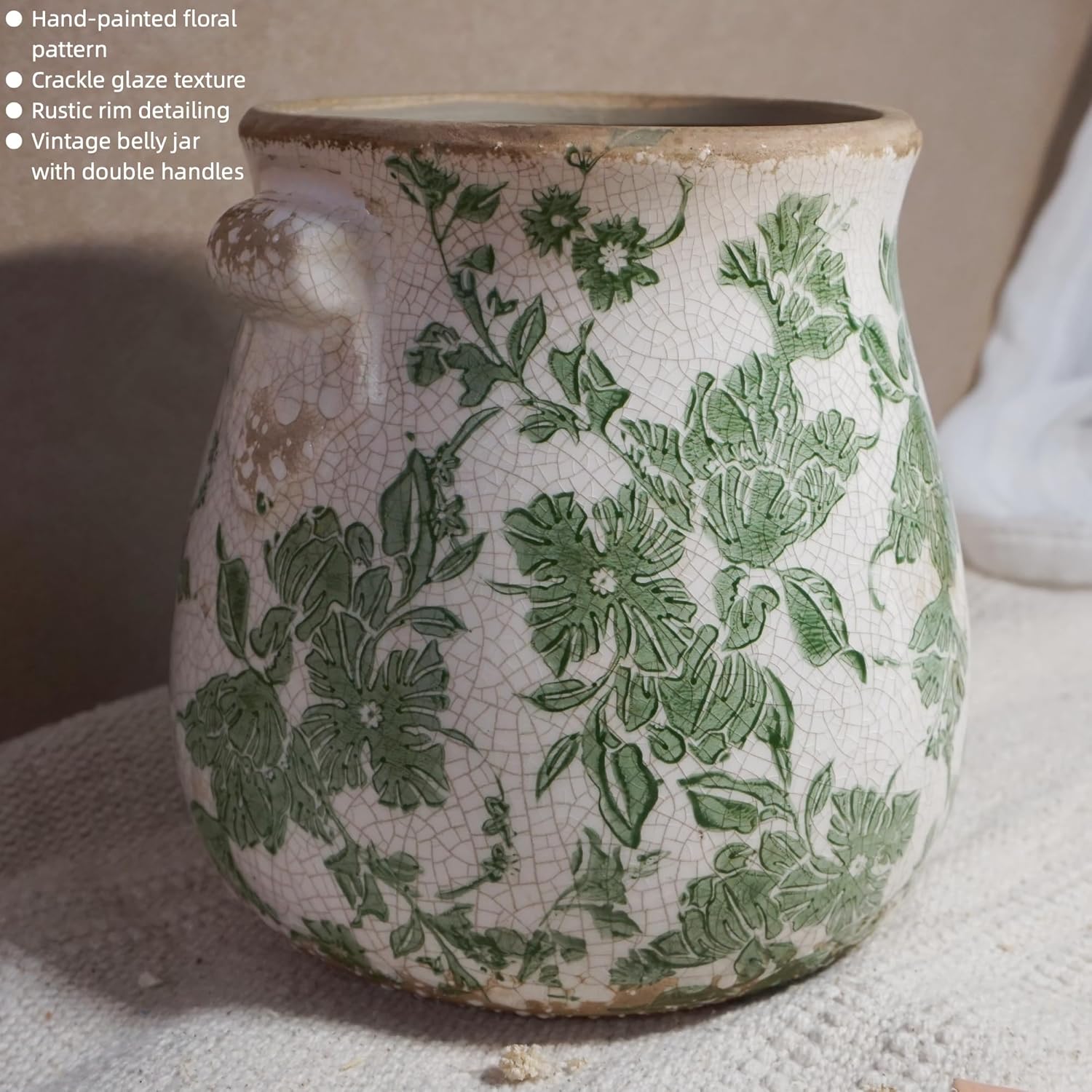 Vintage Ceramic Vase / Large - Belly Jar with Drainage Hole / Green
