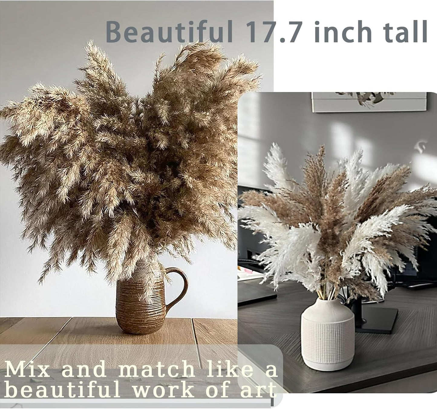 Tall Fluffy Pompas Grass for Floor Vase / 30brown - 17 Inch / Natural / 17 Inch