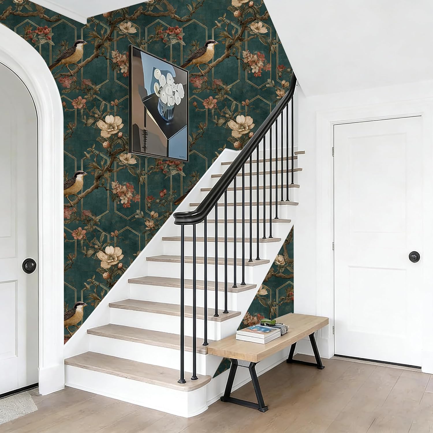 New Chinese Style Wallpaper Peel and Stick / Chinese002 / 17.7 x 118.1 / Teal