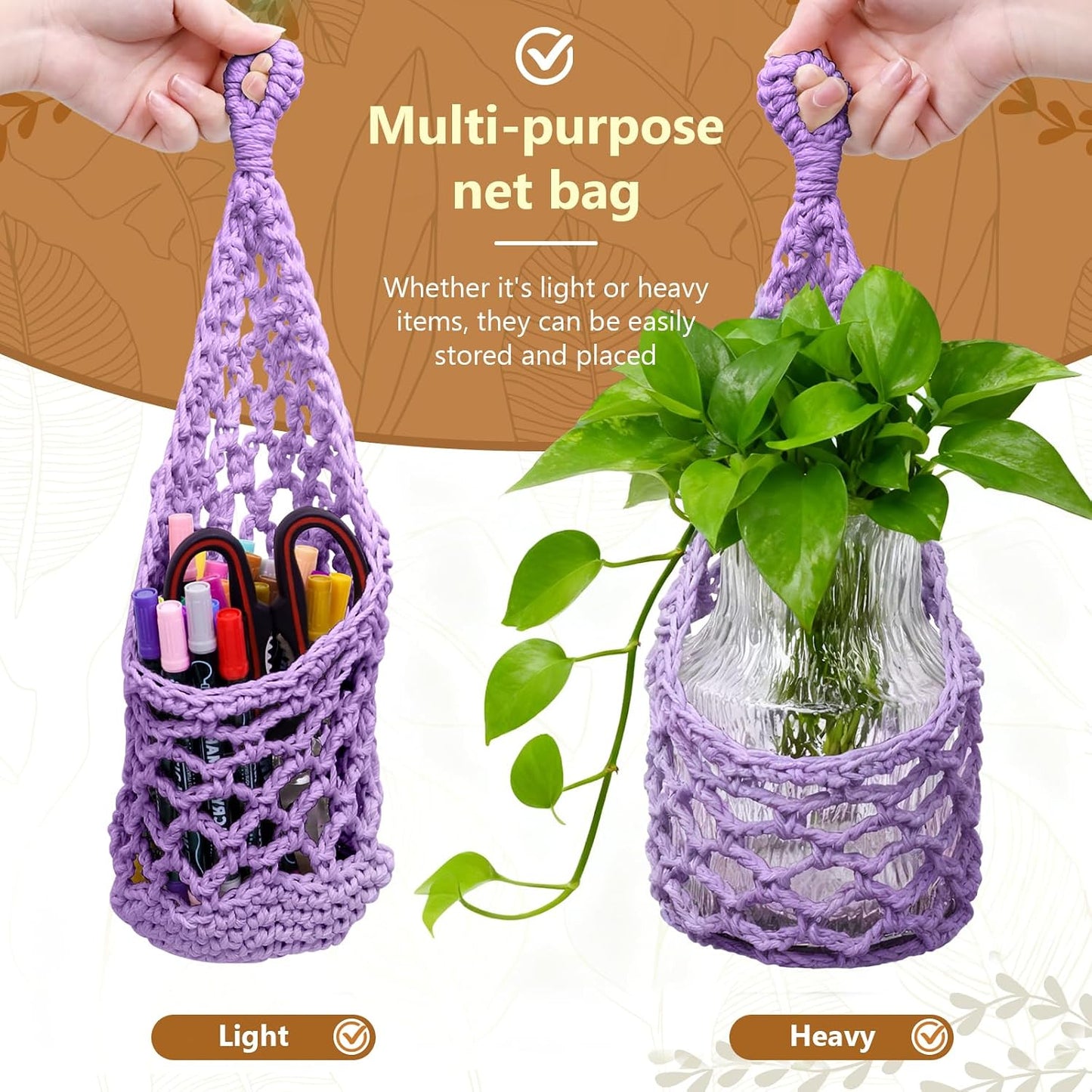 Macrame Wall Plant Hanger / Purple / 6-inch / 6 Inch