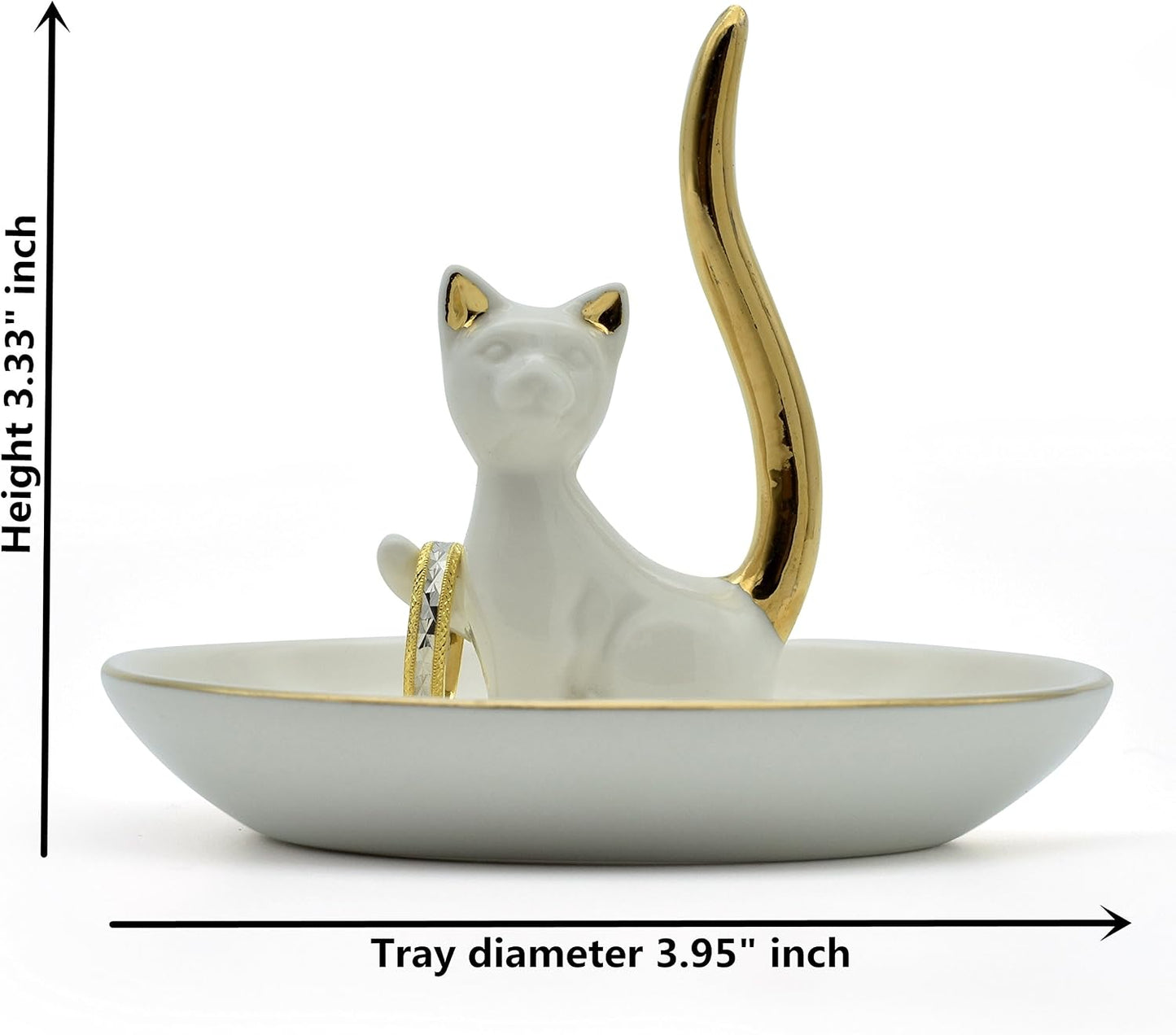 Love Cat Posture Ring Holder Jewelry Storage Dish Trinket Tray / One Size / White Cat Golden Tail