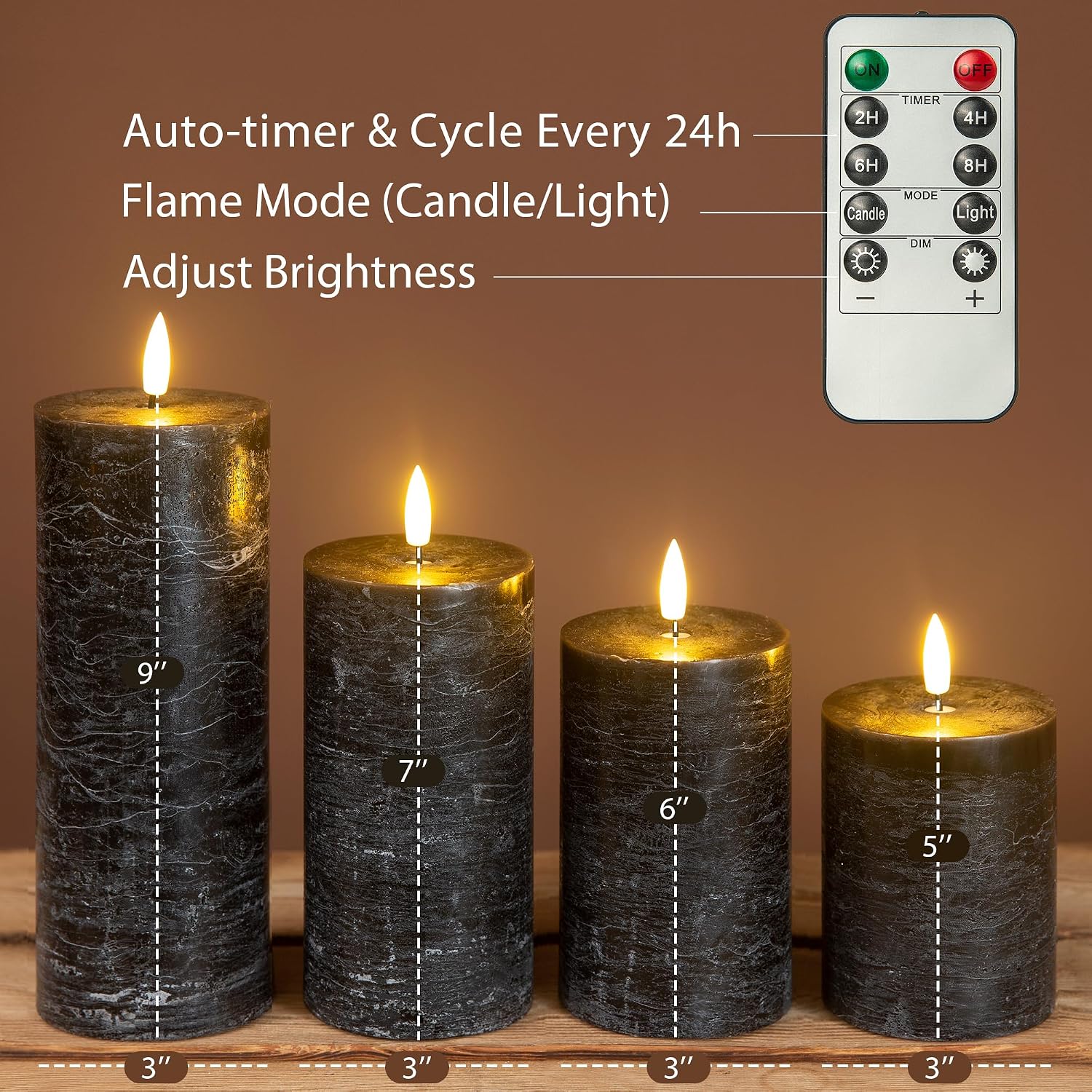LUSHARBOR Halloween Flameless Candles, 4 Pack Battery Operated Halloween Candles with Remote, Wax LED Fake Pillar