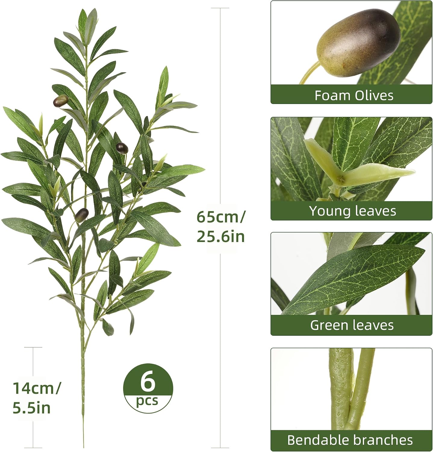 Fake Plants Olive Branch Artificial Plant Outdoor Decorations / Set of 6