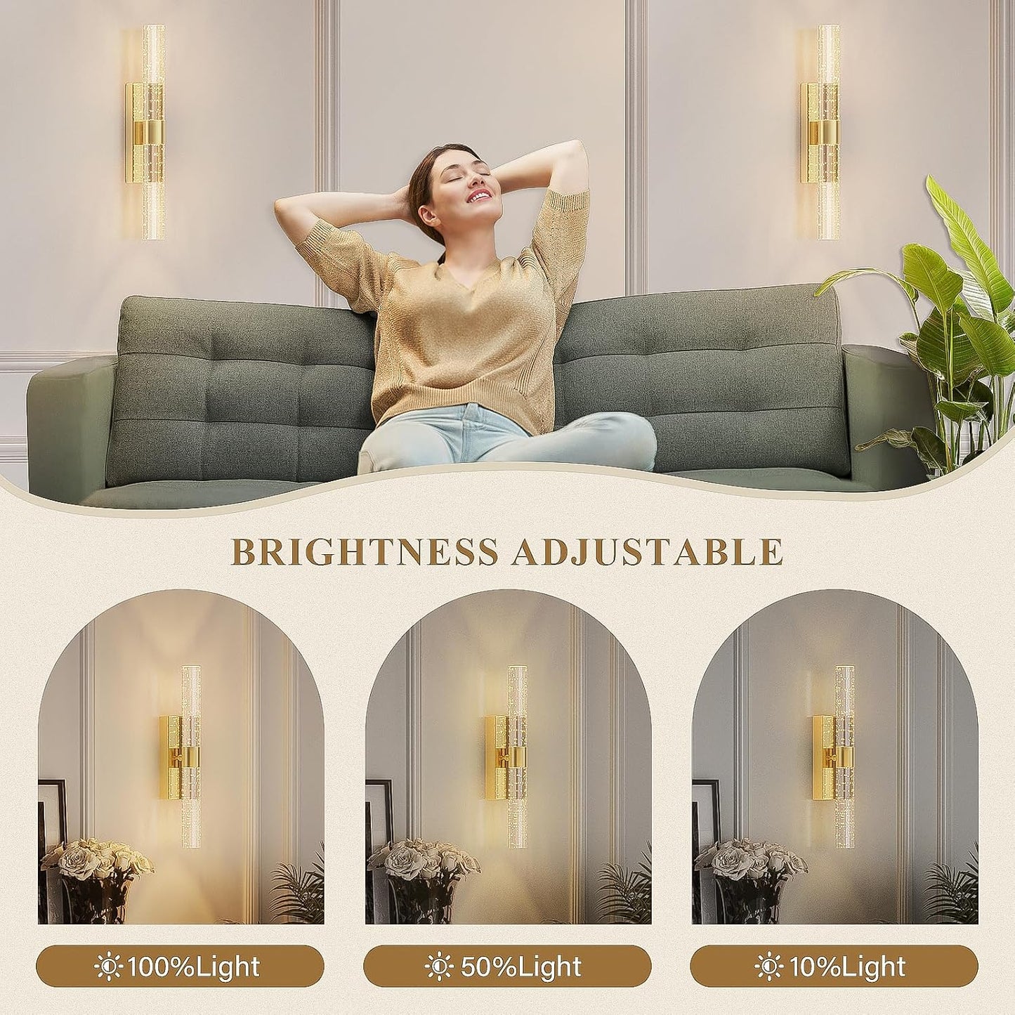 camuucci Battery Operated Wall Sconces Set of 2, Rechargeable Wall Lights | 12000mAh Long-Lasting Battery,Dimmable
