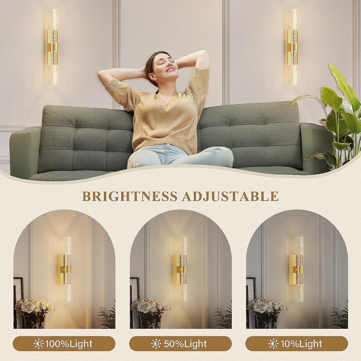 camuucci Battery Operated Wall Sconces Set of 2, Rechargeable Wall Lights | 12000mAh Long-Lasting Battery,Dimmable