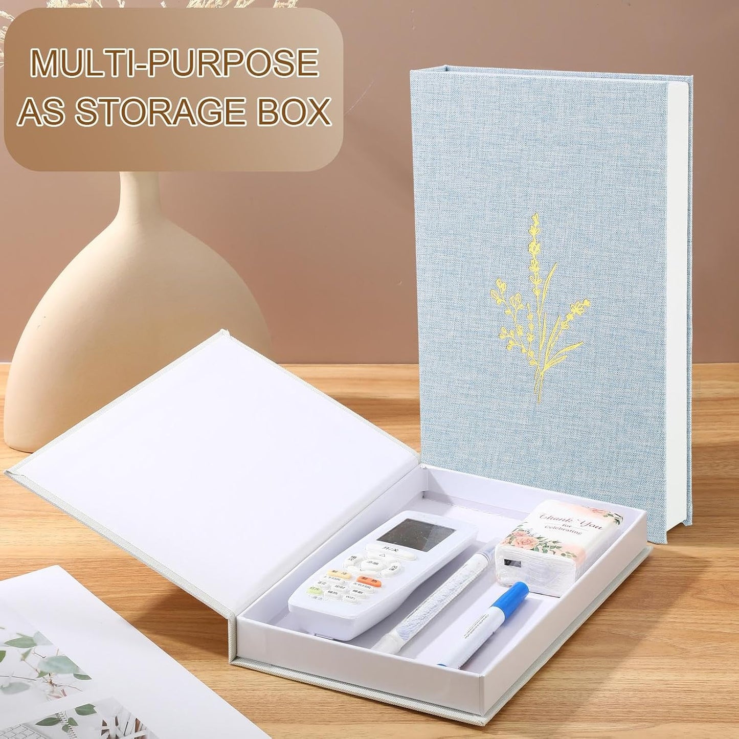 Aesthetic Decorative Books Linen Boxes Coffee Table Bookshelf Mantle / Baby Blue Beige / Set of 2