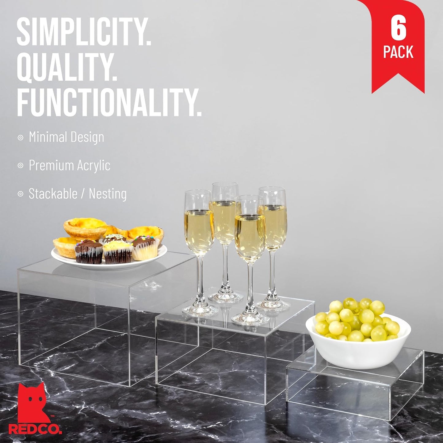 Red Co. Set of 3 Crystal Clear Acrylic Cube Display Nesting Risers with Hollow Bottoms, Transparent - 2 Pack