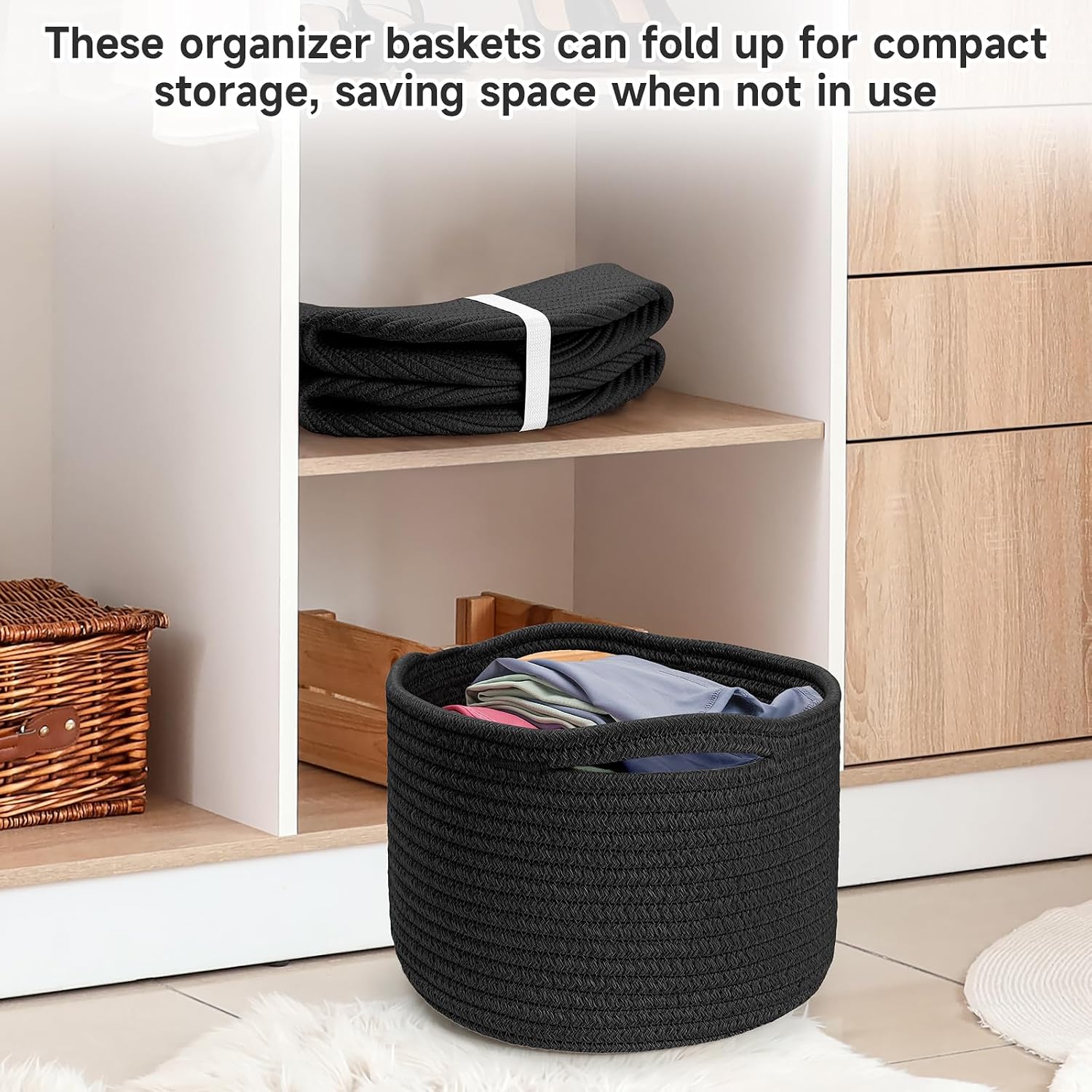 Round Woven Basket / Black / Set of 3