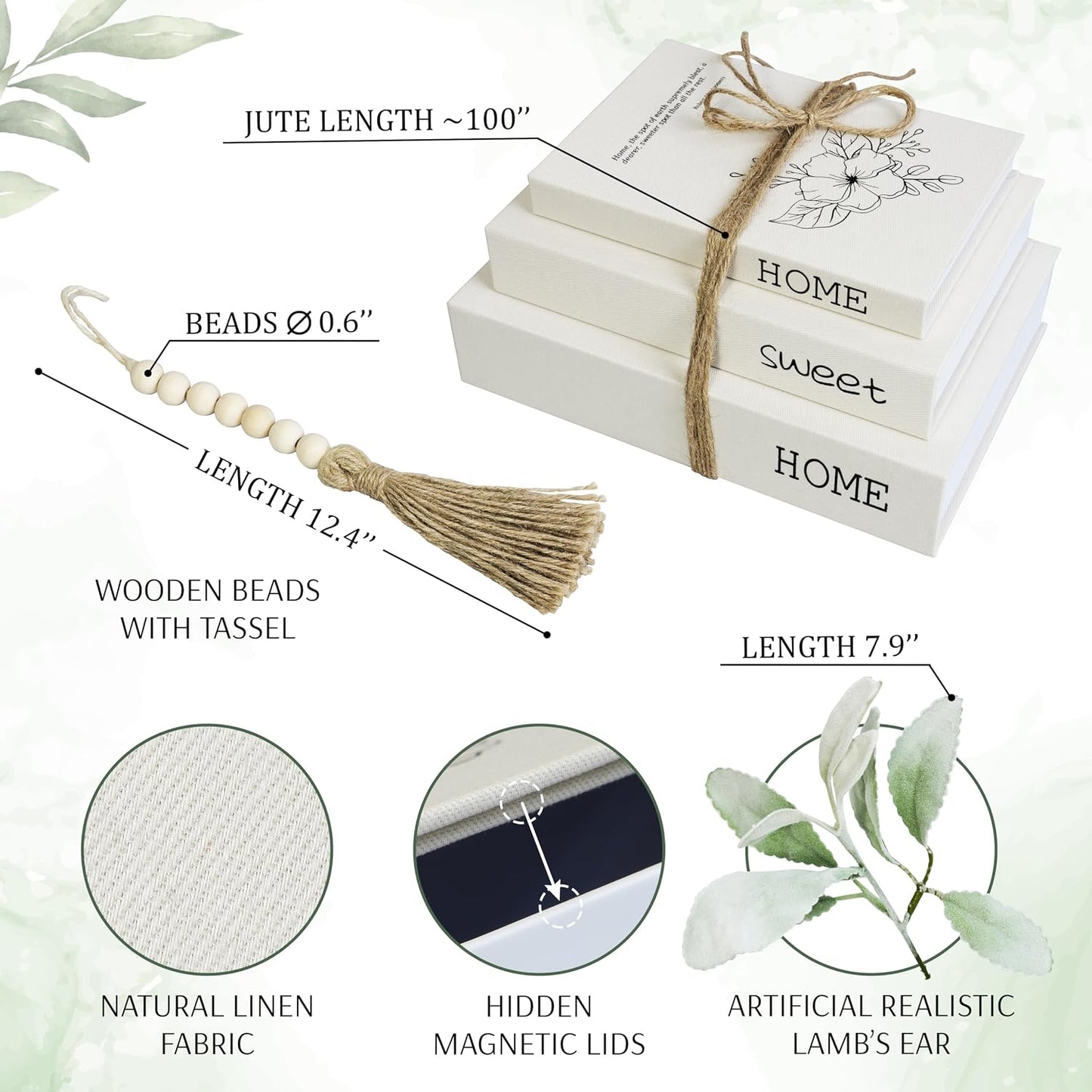Decorative Storage Book Shaped Boxes Set for Farmhouse Modern Rustic Home Decor / White