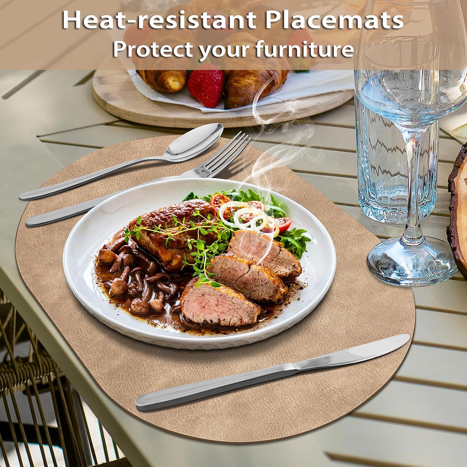 ADRIMER Placemats, Heat Resistant Oval Place Mats Set of 12 Washable 12 x 17 Inch, Waterproof Table Mats Set of 12